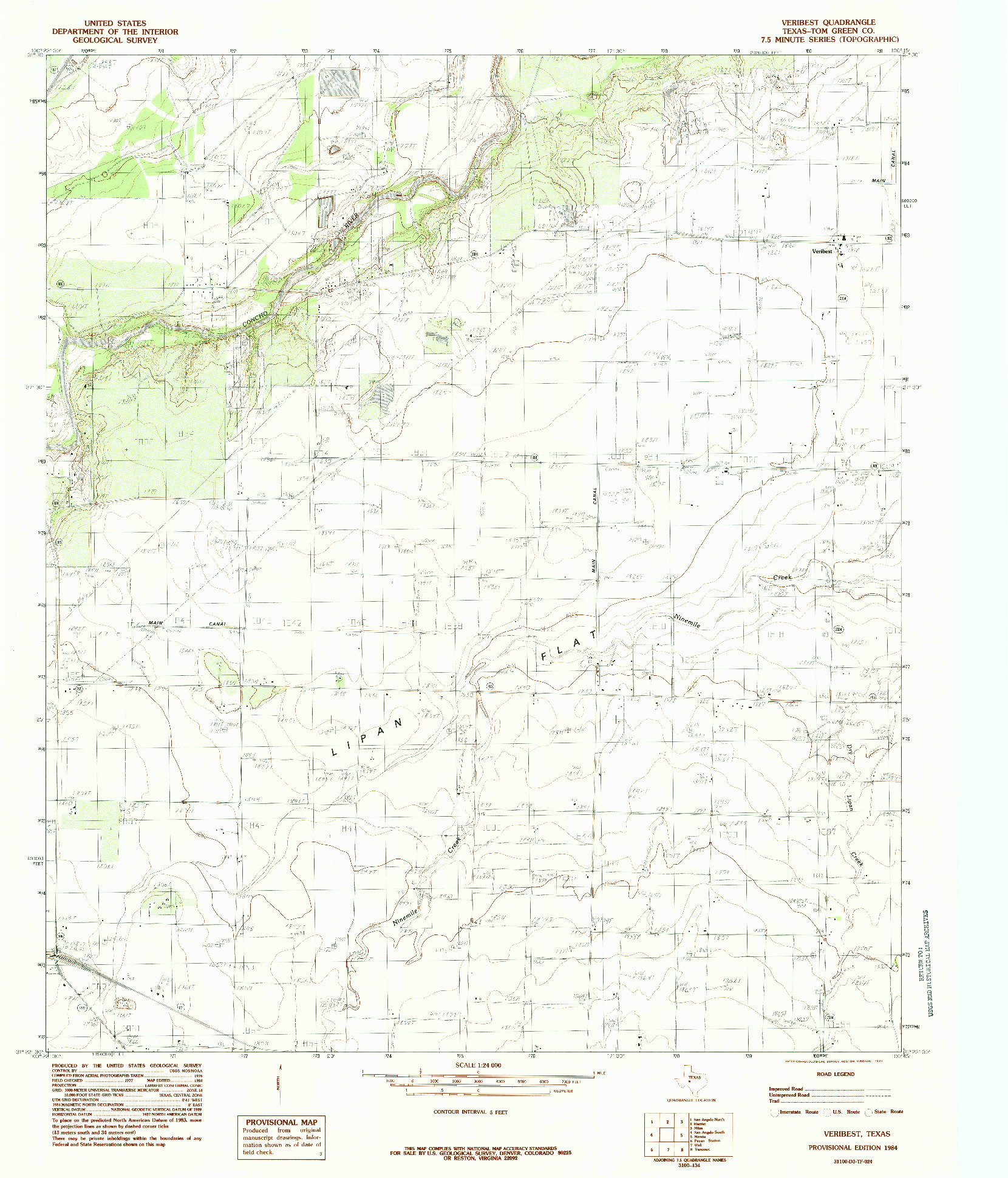 USGS 1:24000-SCALE QUADRANGLE FOR VERIBEST, TX 1984