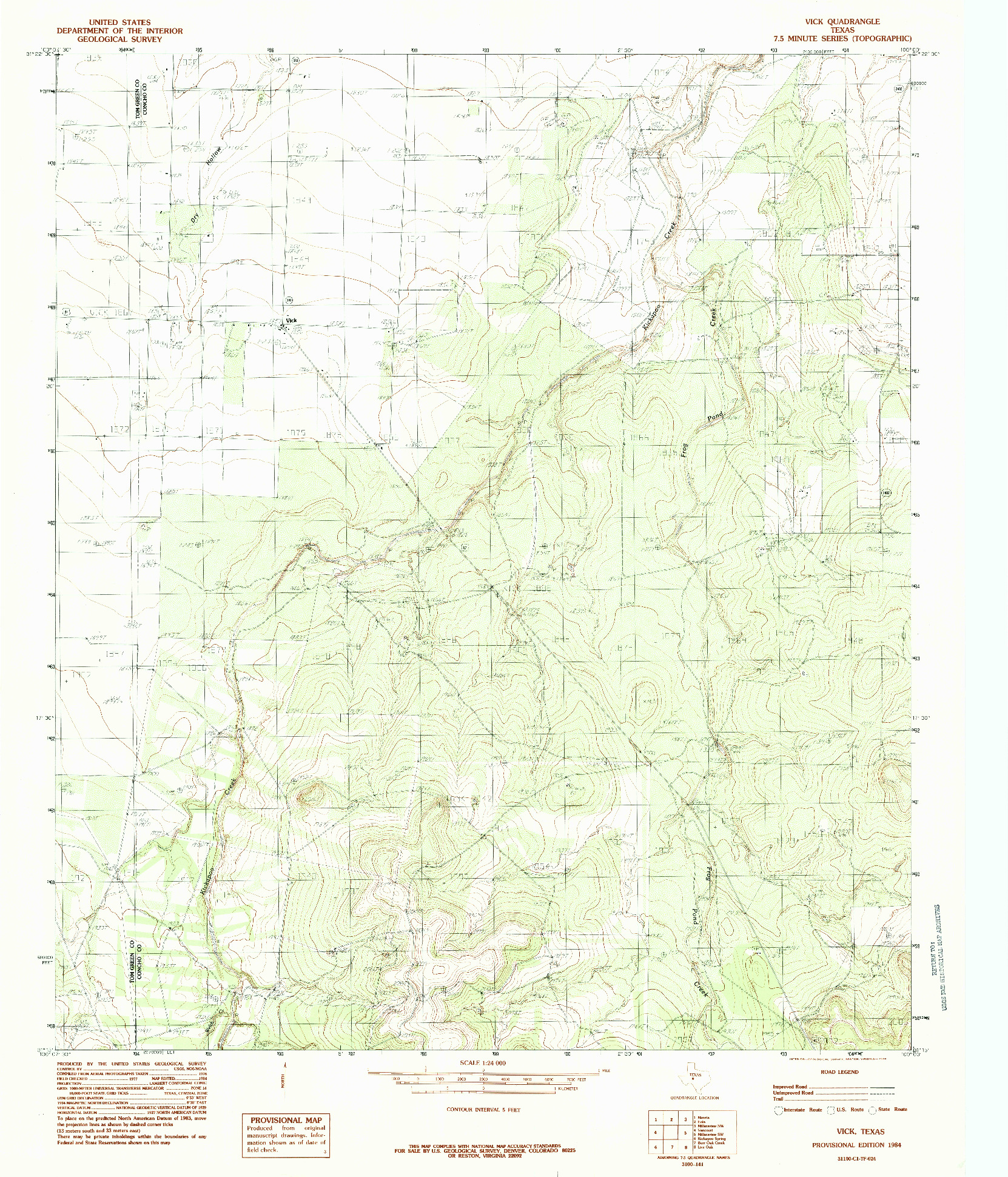 USGS 1:24000-SCALE QUADRANGLE FOR VICK, TX 1984