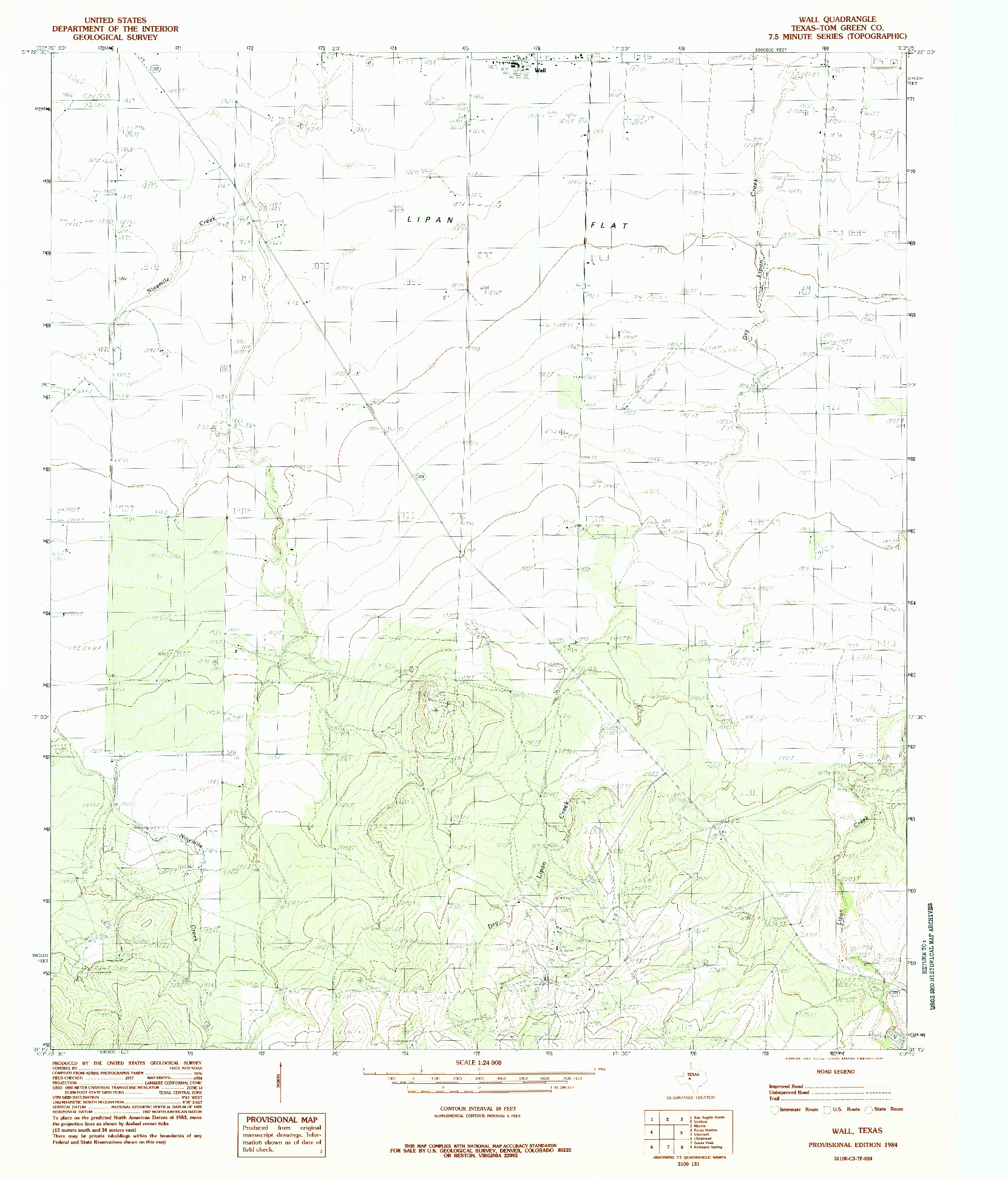 USGS 1:24000-SCALE QUADRANGLE FOR WALL, TX 1984