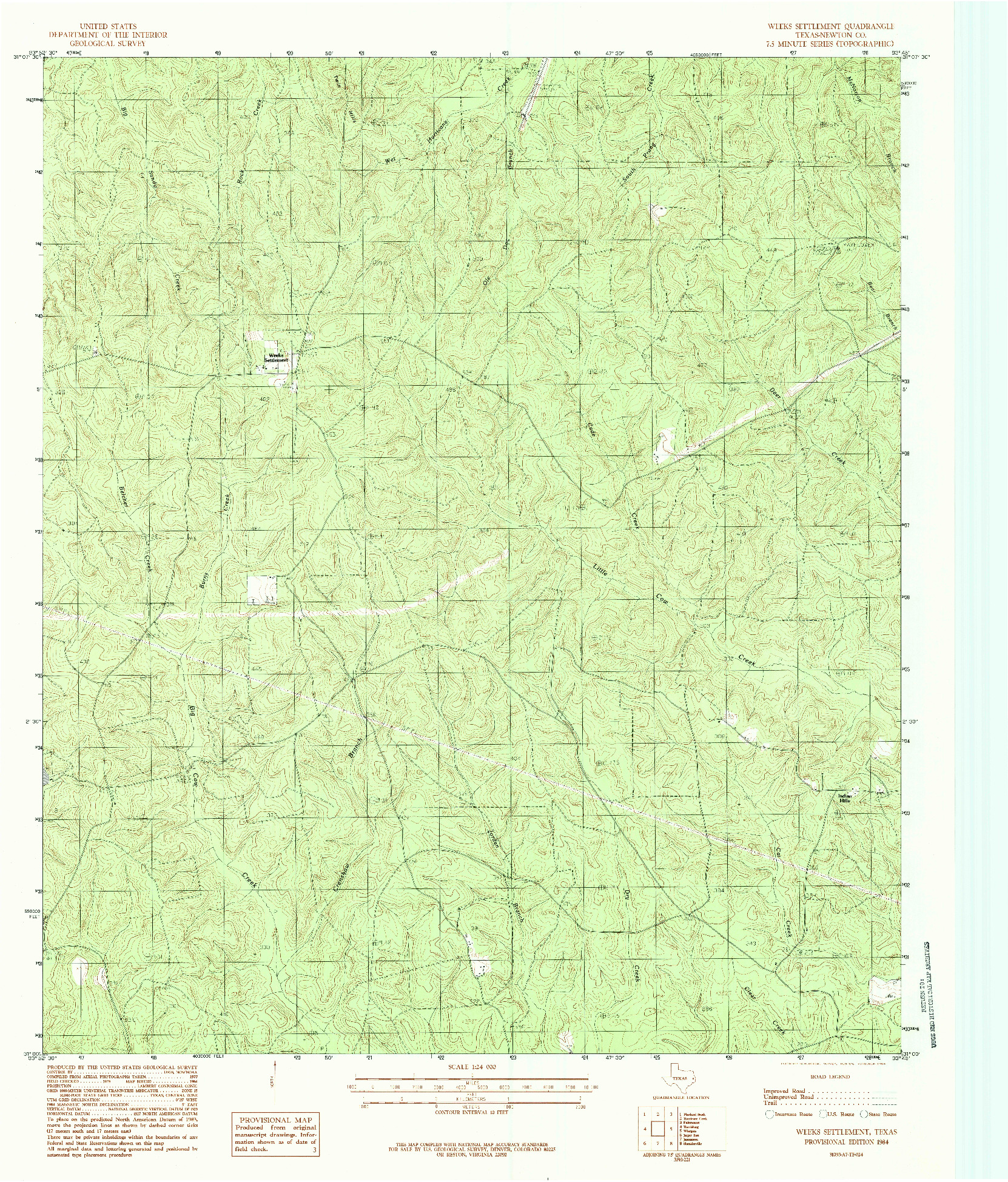 USGS 1:24000-SCALE QUADRANGLE FOR WEEKS SETTLEMENT, TX 1984