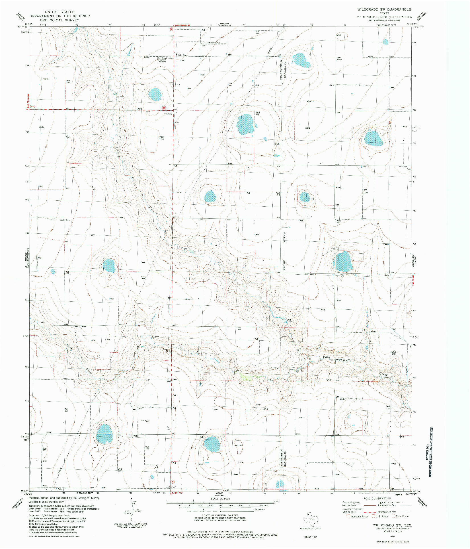 USGS 1:24000-SCALE QUADRANGLE FOR WILDORADO SW, TX 1984