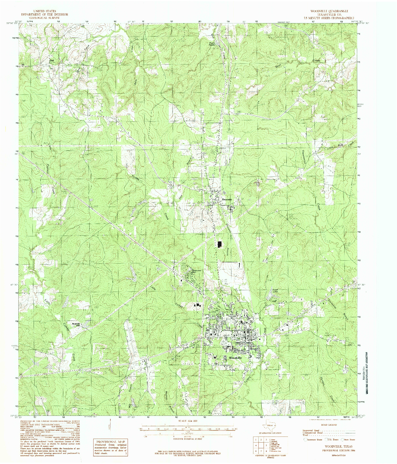 USGS 1:24000-SCALE QUADRANGLE FOR WOODVILLE, TX 1984