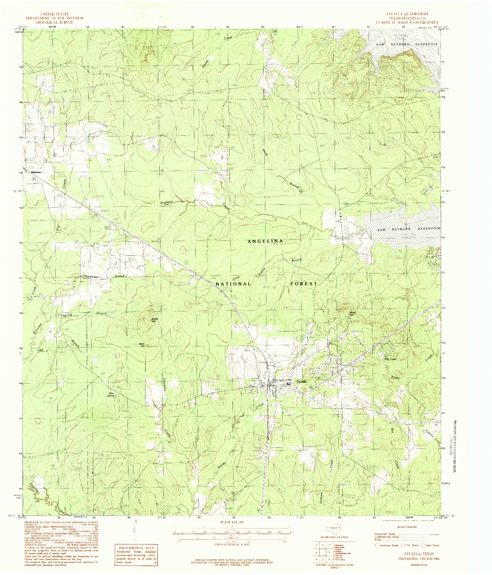 USGS 1:24000-SCALE QUADRANGLE FOR ZAVALLA, TX 1984