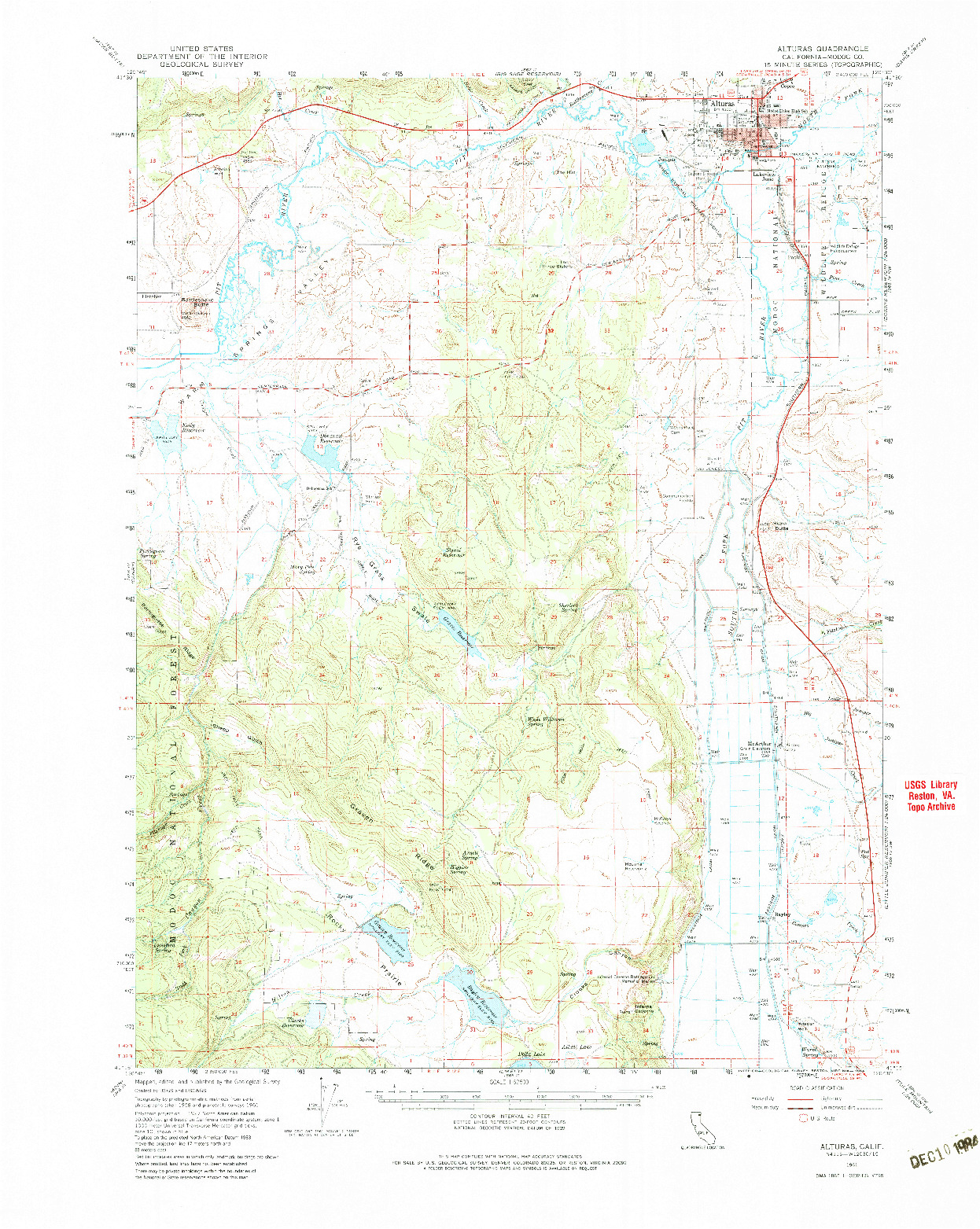 USGS 1:62500-SCALE QUADRANGLE FOR ALTURAS, CA 1961