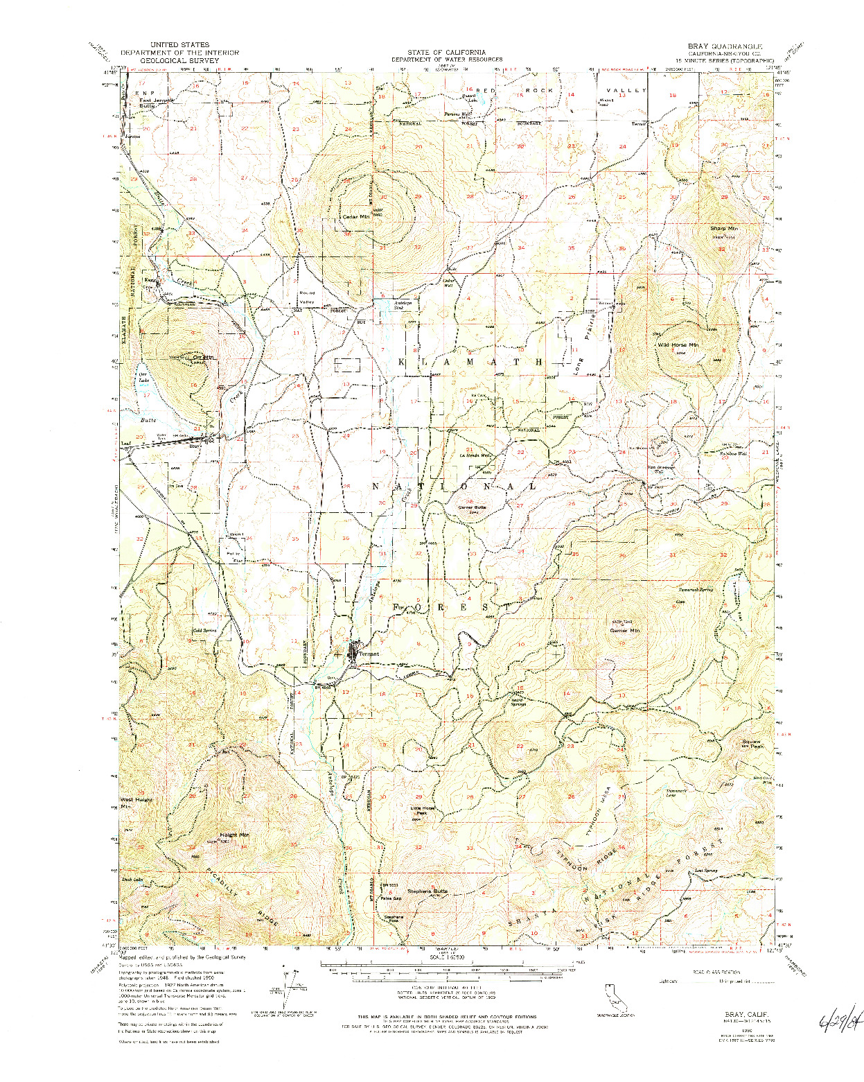 USGS 1:62500-SCALE QUADRANGLE FOR BRAY, CA 1950
