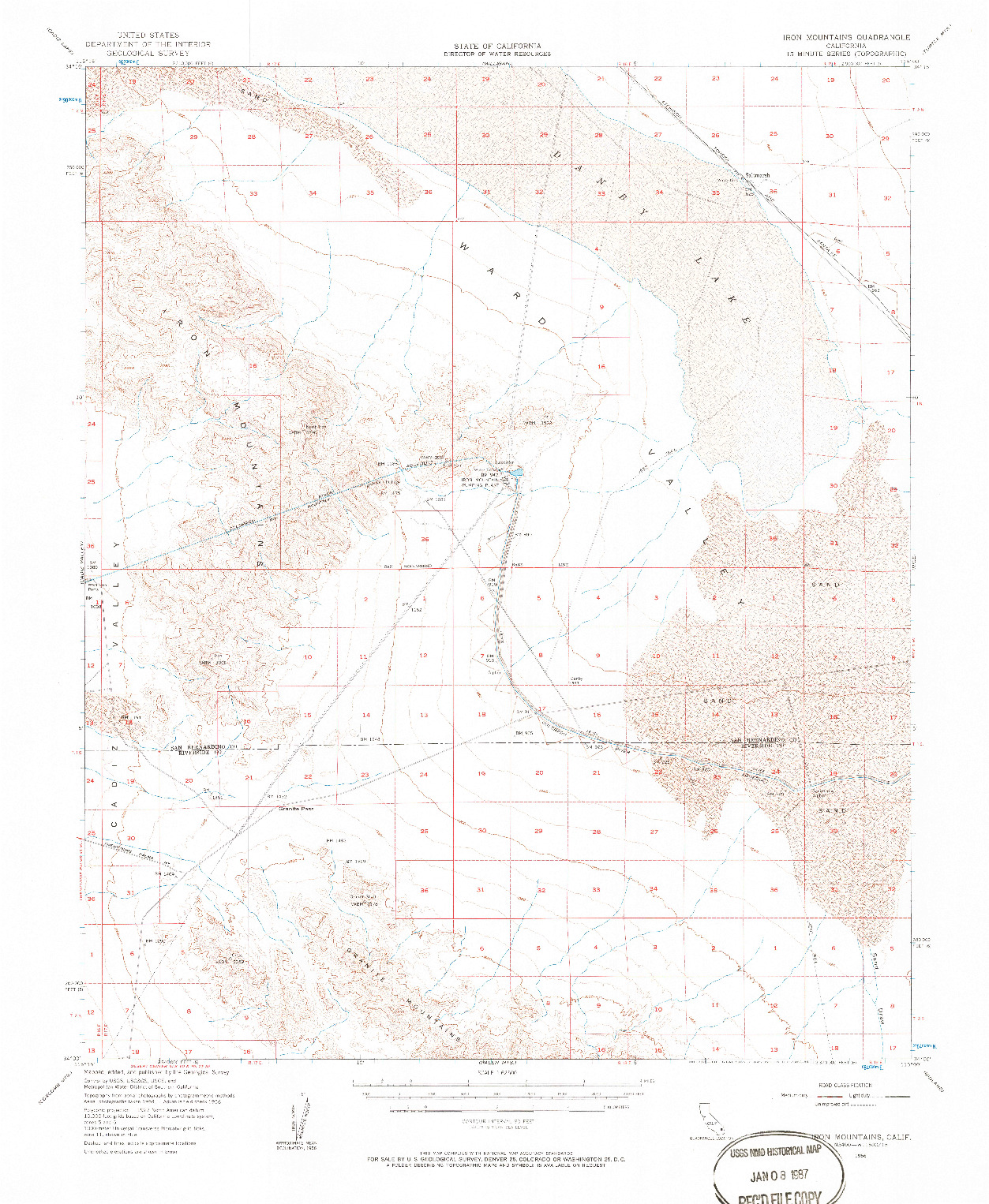 USGS 1:62500-SCALE QUADRANGLE FOR IRON MOUNTAINS, CA 1956