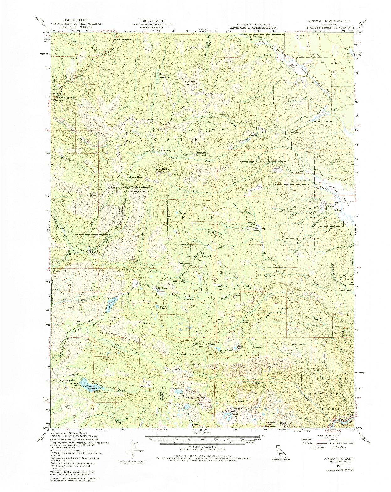 USGS 1:62500-SCALE QUADRANGLE FOR JONESVILLE, CA 1958