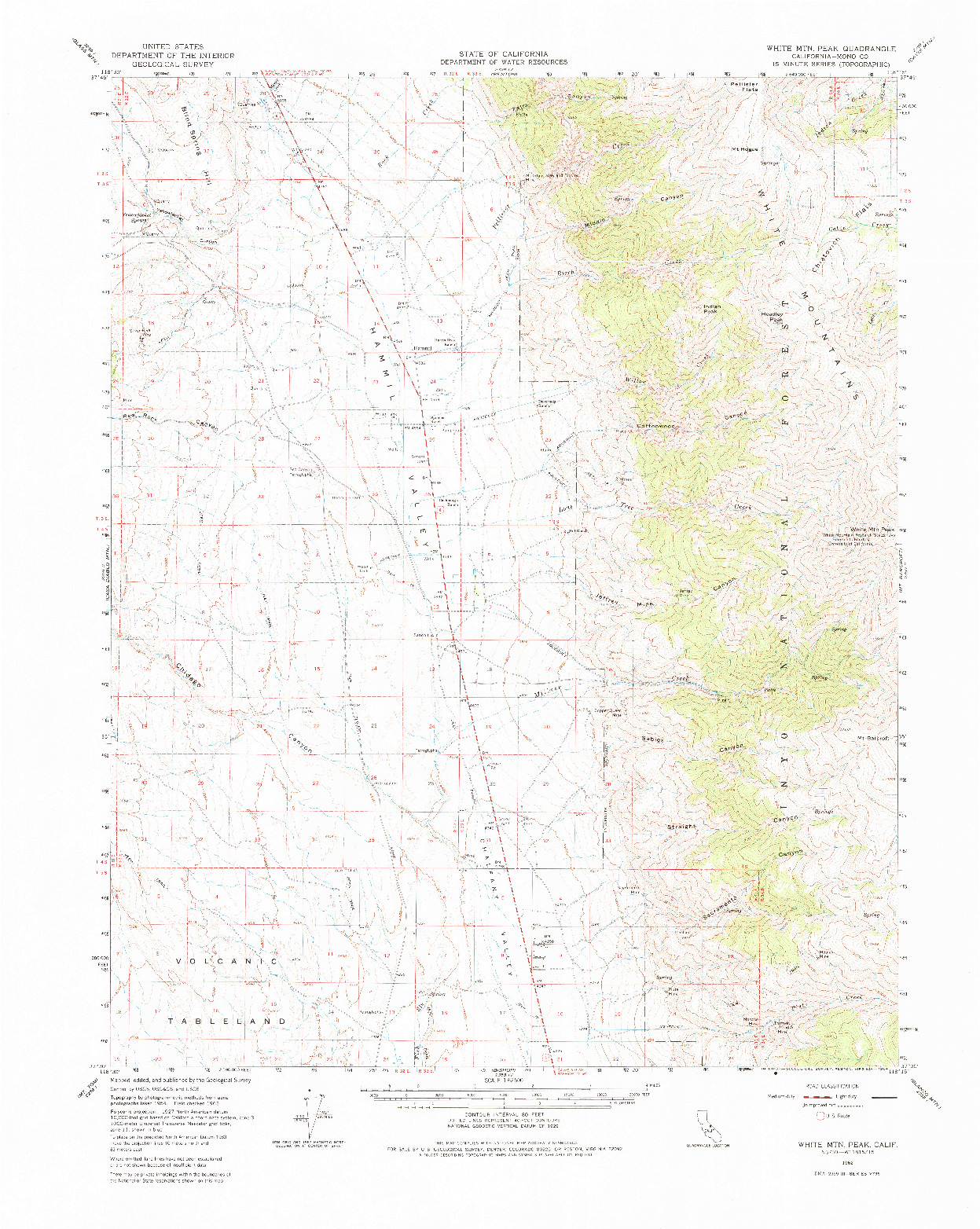 USGS 1:62500-SCALE QUADRANGLE FOR WHITE MTN, CA 1962