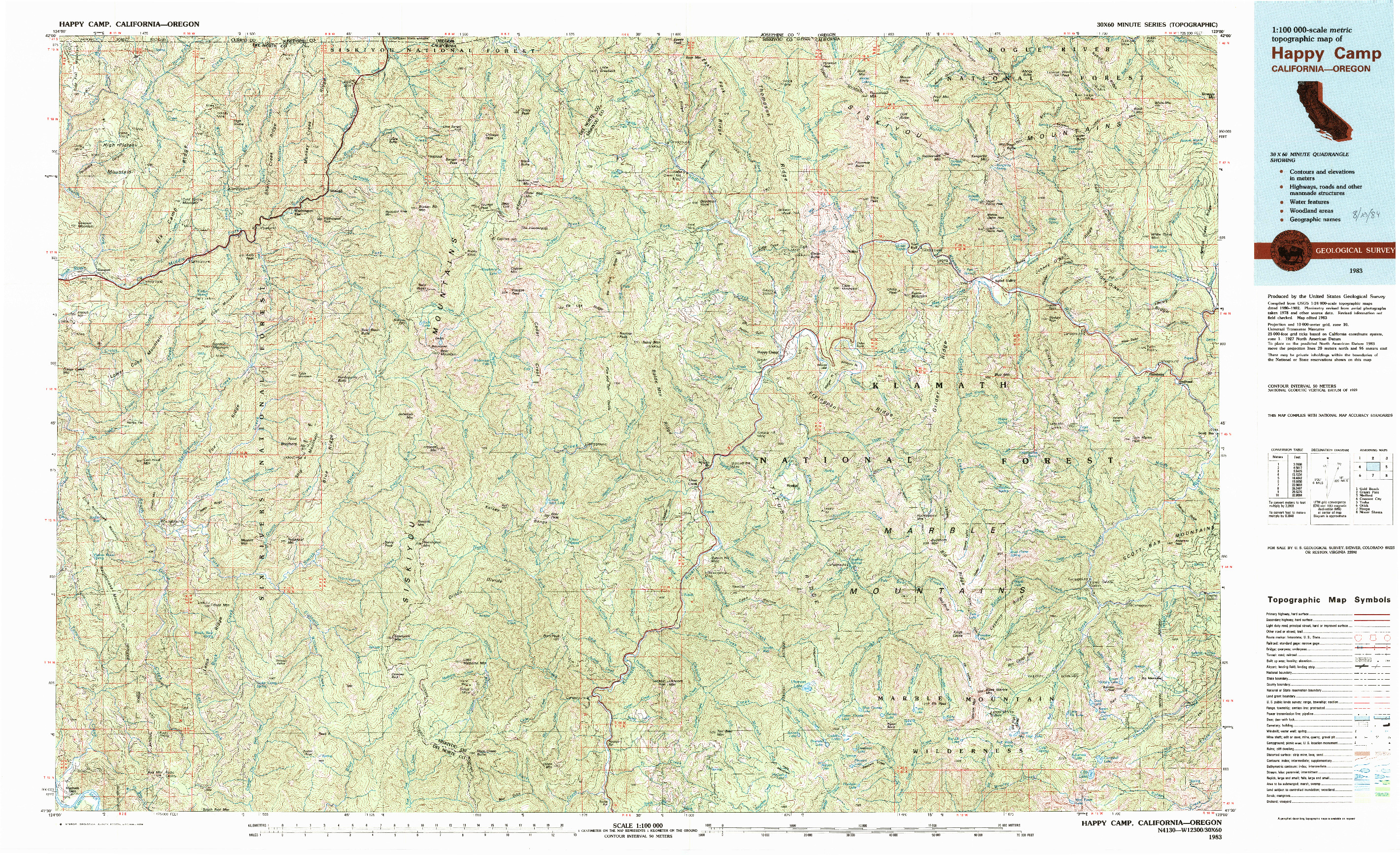 USGS 1:100000-SCALE QUADRANGLE FOR HAPPY CAMP, CA 1983