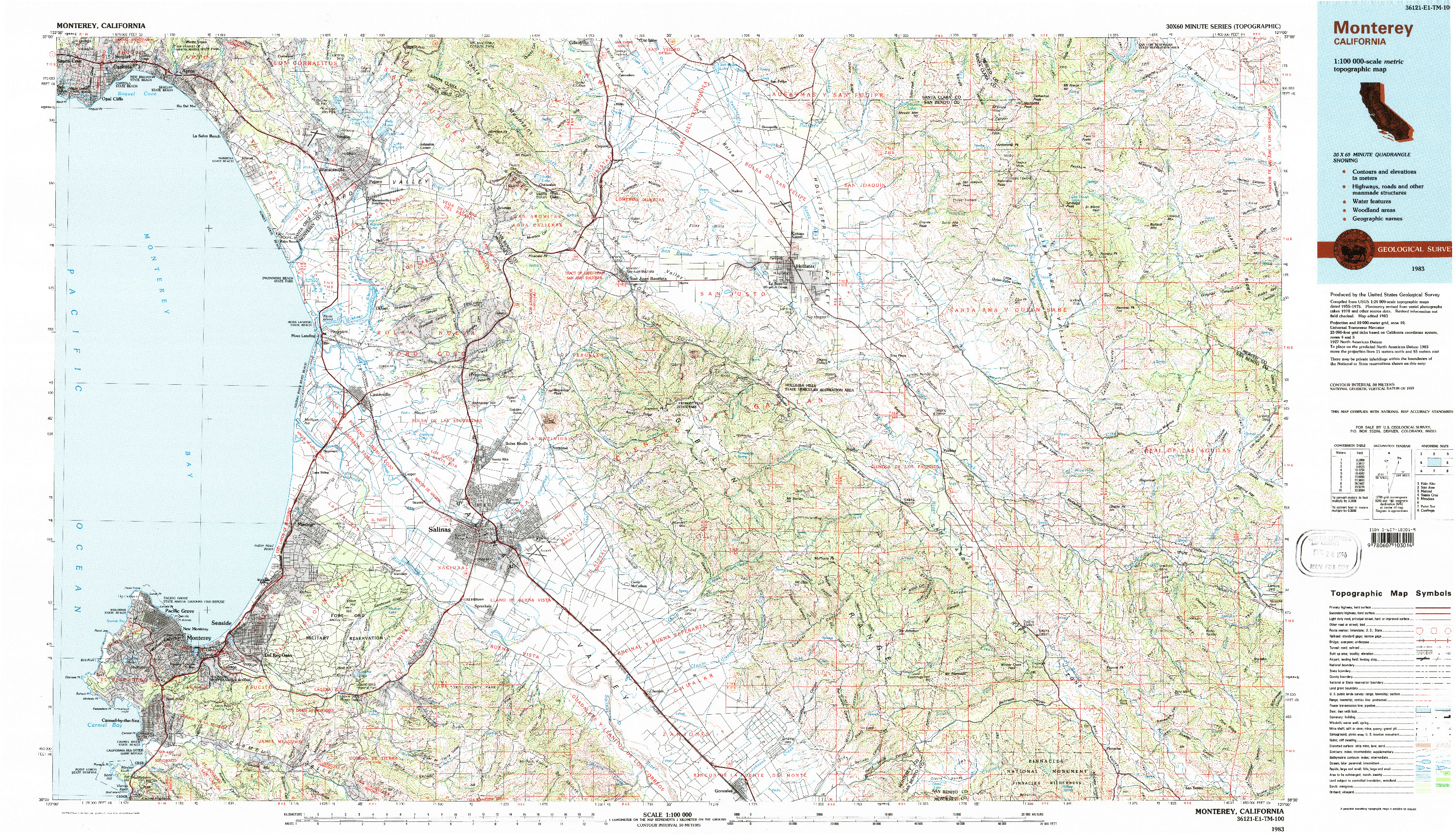 USGS 1:100000-SCALE QUADRANGLE FOR MONTEREY, CA 1983