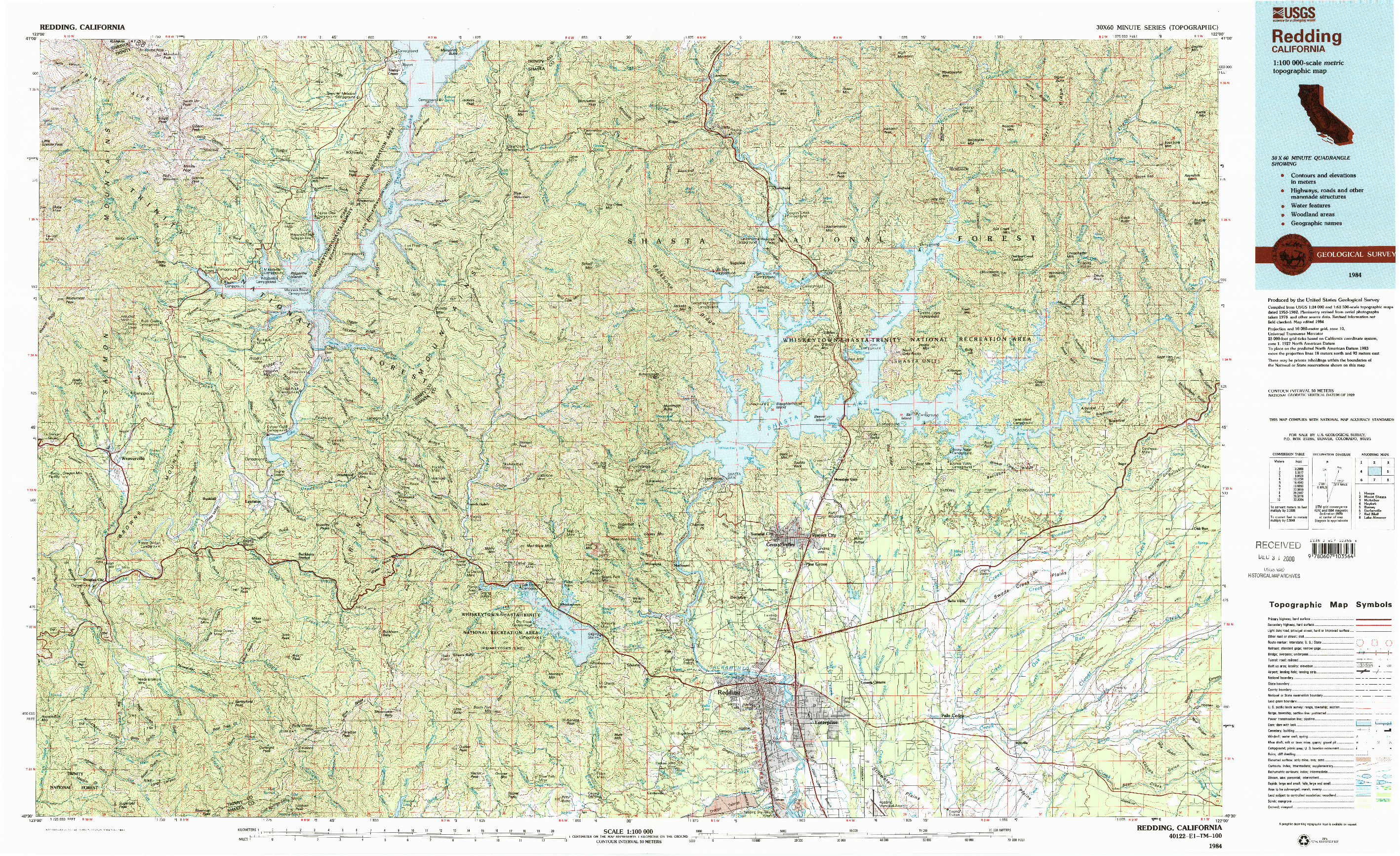USGS 1:100000-SCALE QUADRANGLE FOR REDDING, CA 1984