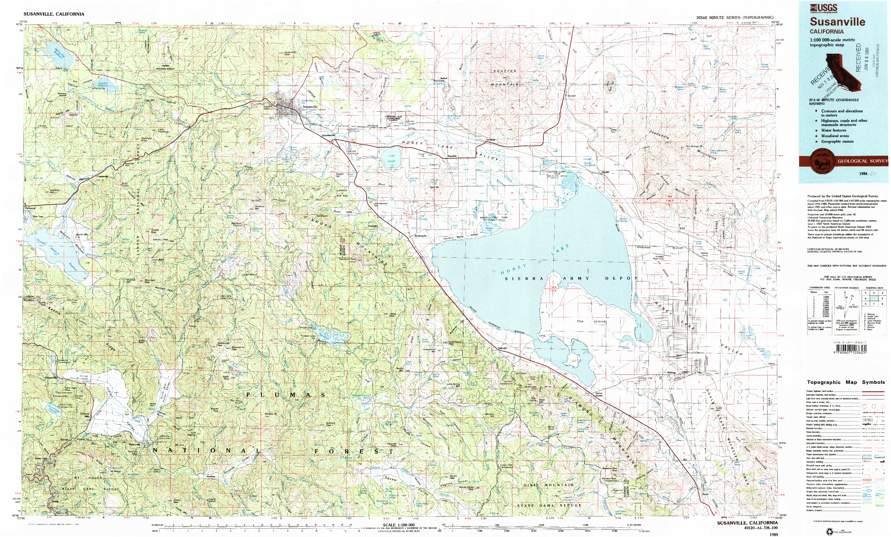 USGS 1:100000-SCALE QUADRANGLE FOR SUSANVILLE, CA 1984