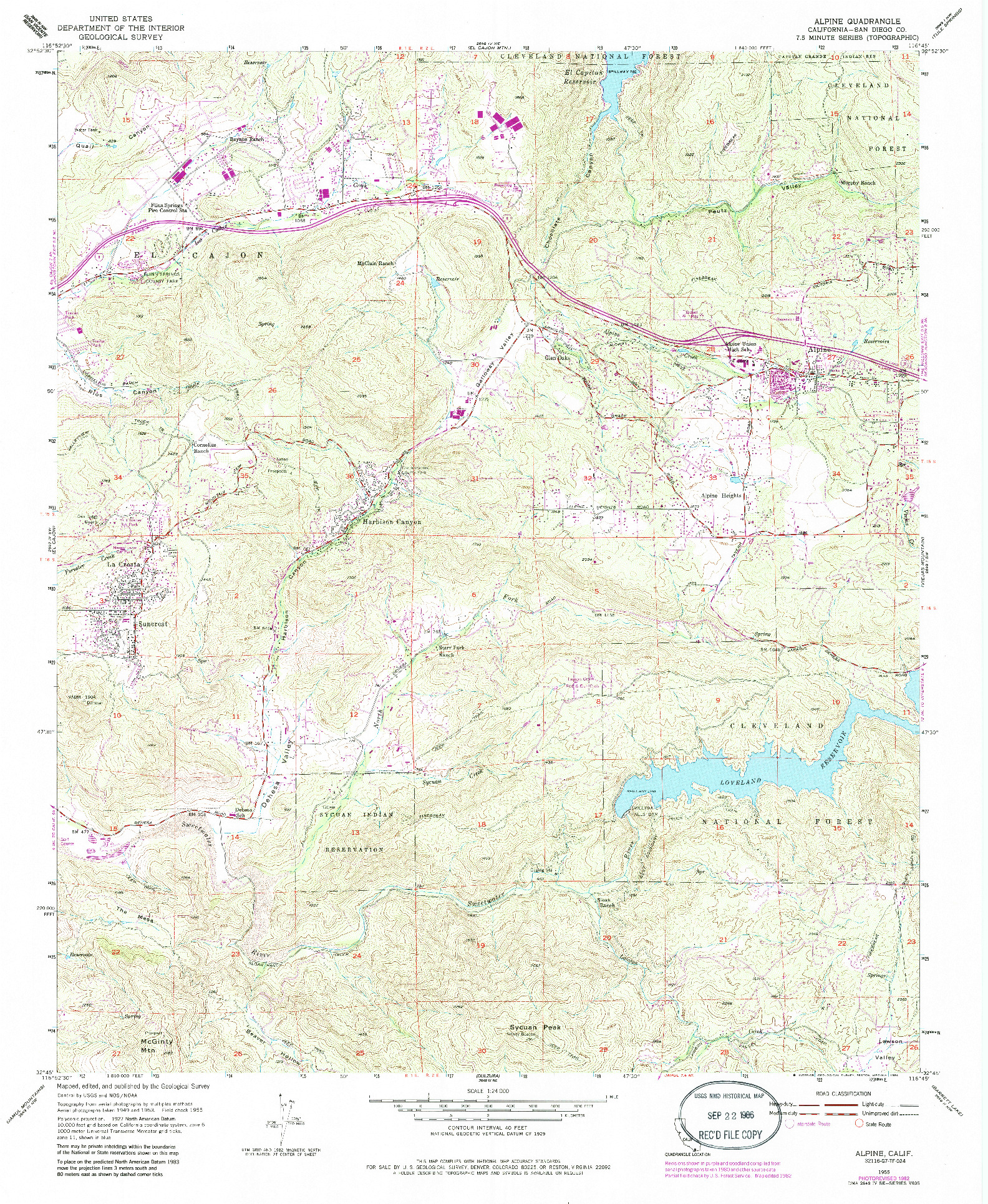 USGS 1:24000-SCALE QUADRANGLE FOR ALPINE, CA 1955