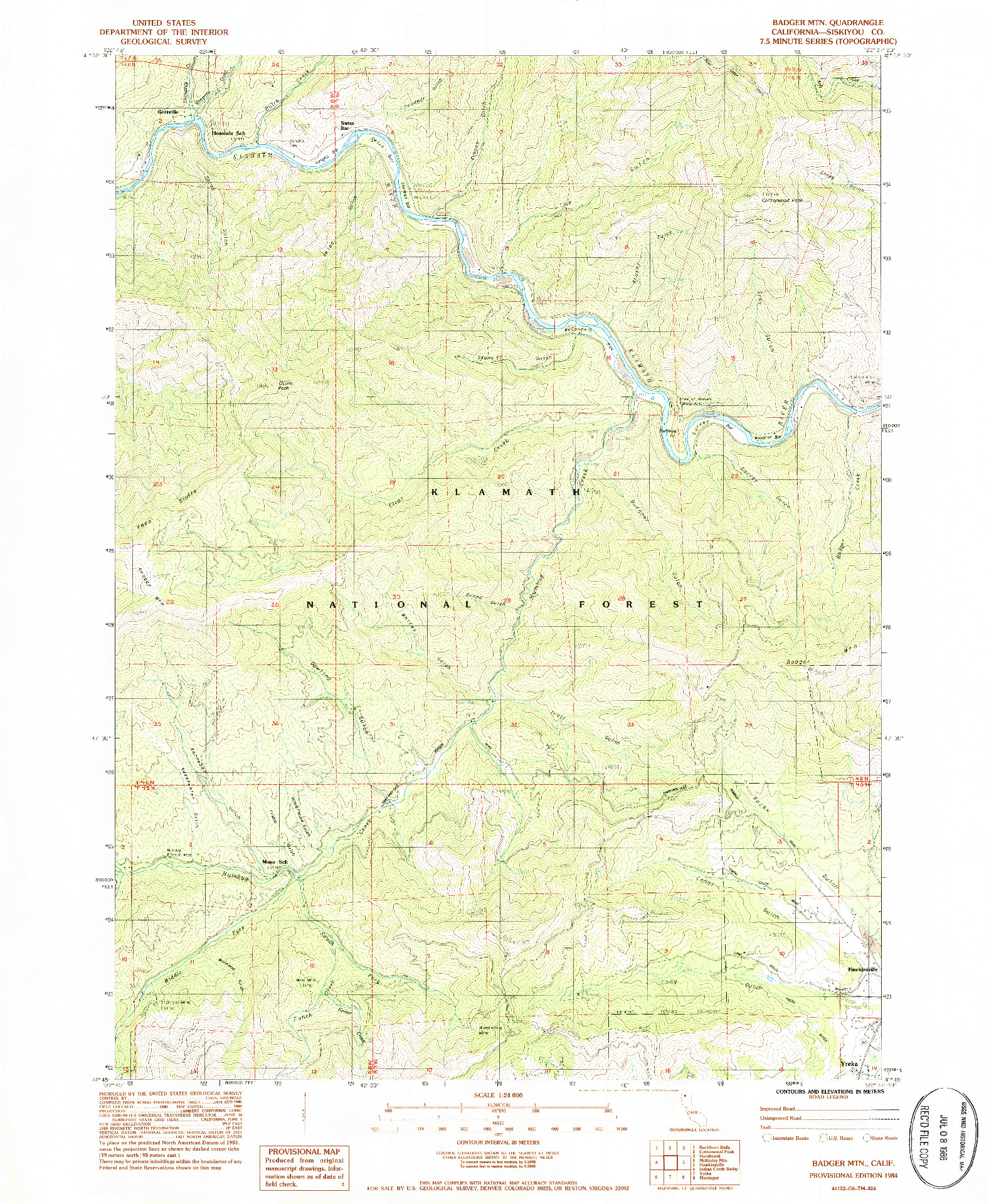 USGS 1:24000-SCALE QUADRANGLE FOR BADGER MTN., CA 1984