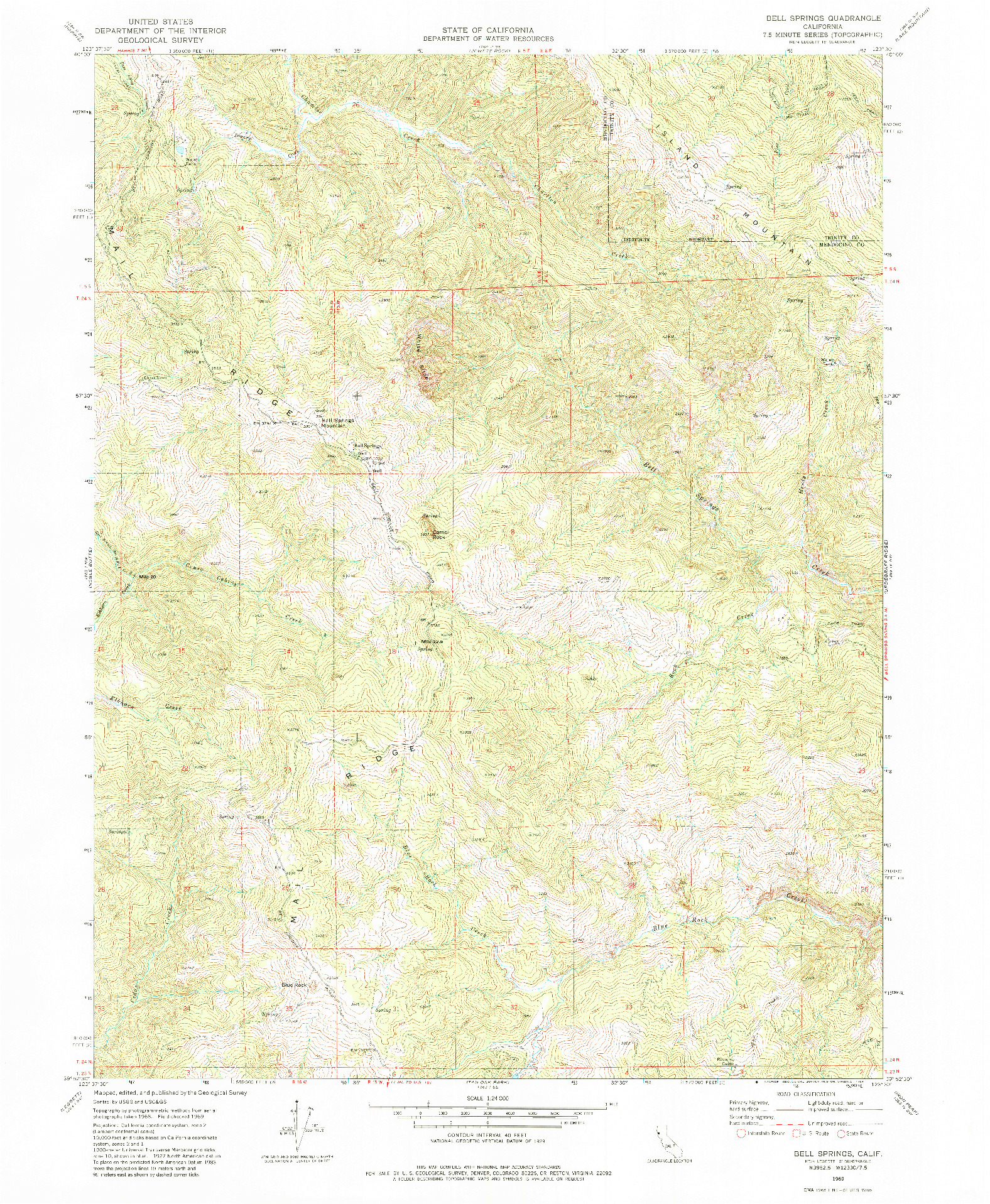 USGS 1:24000-SCALE QUADRANGLE FOR BELL SPRINGS, CA 1969