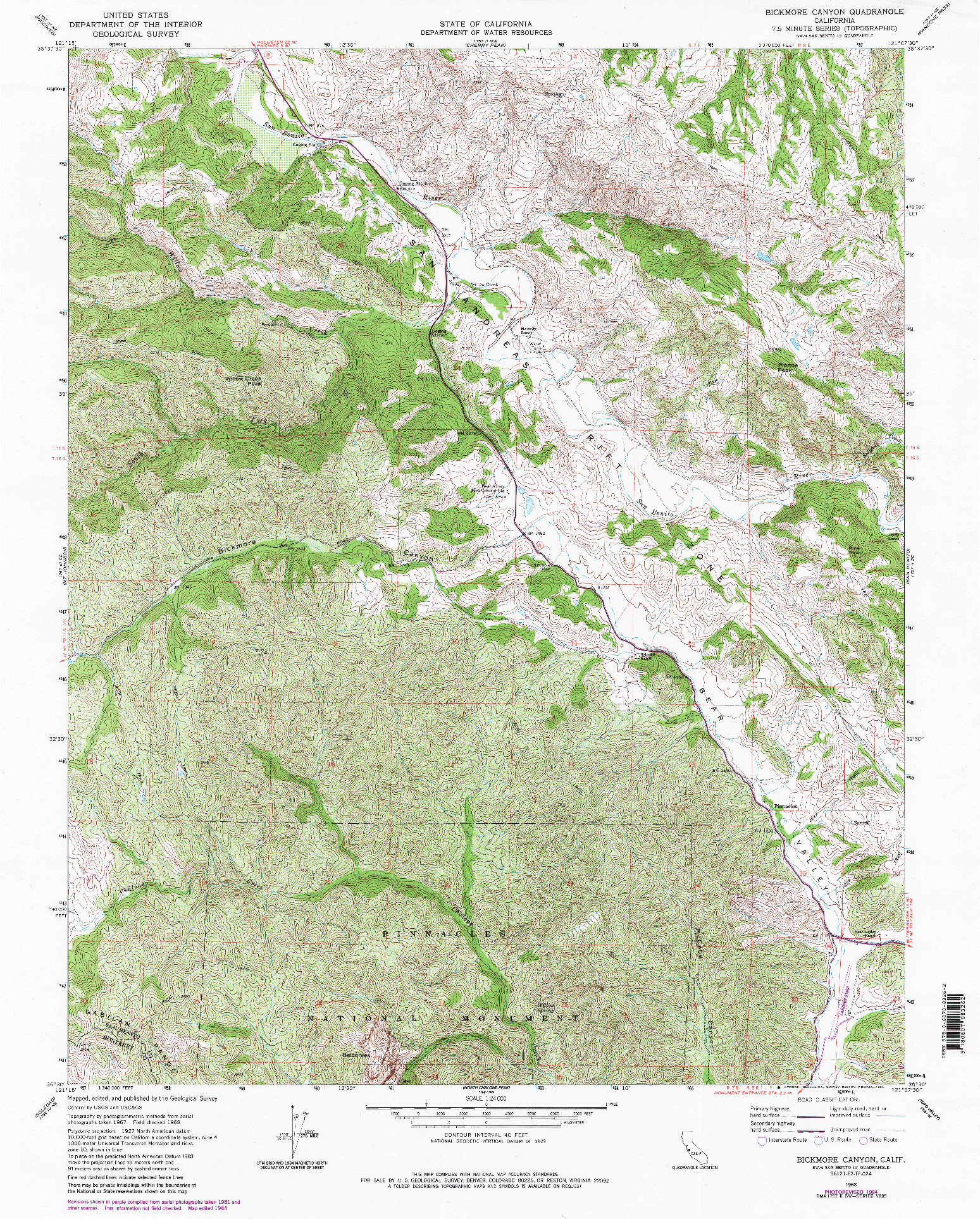 USGS 1:24000-SCALE QUADRANGLE FOR BICKMORE CANYON, CA 1968