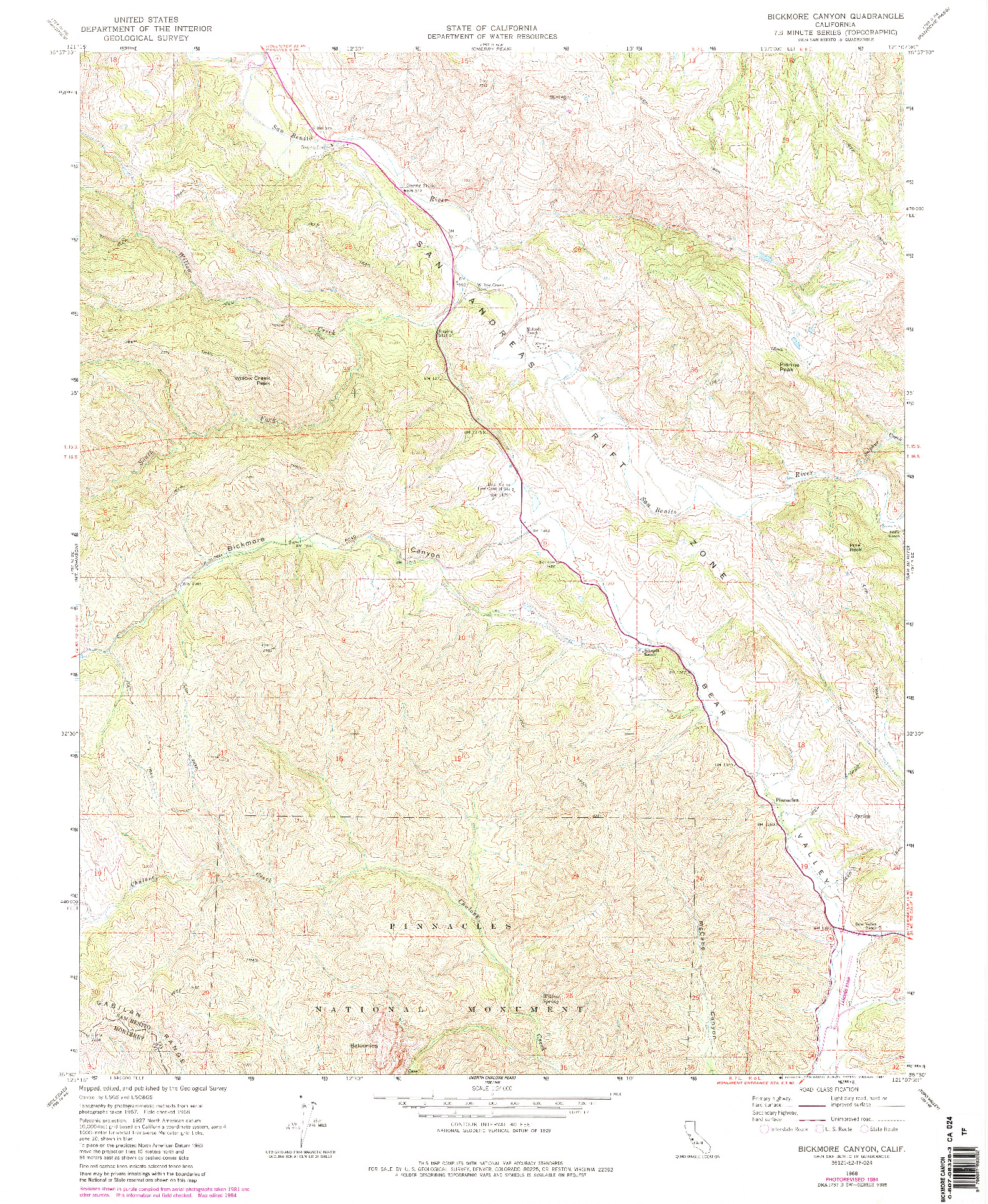 USGS 1:24000-SCALE QUADRANGLE FOR BICKMORE CANYON, CA 1968