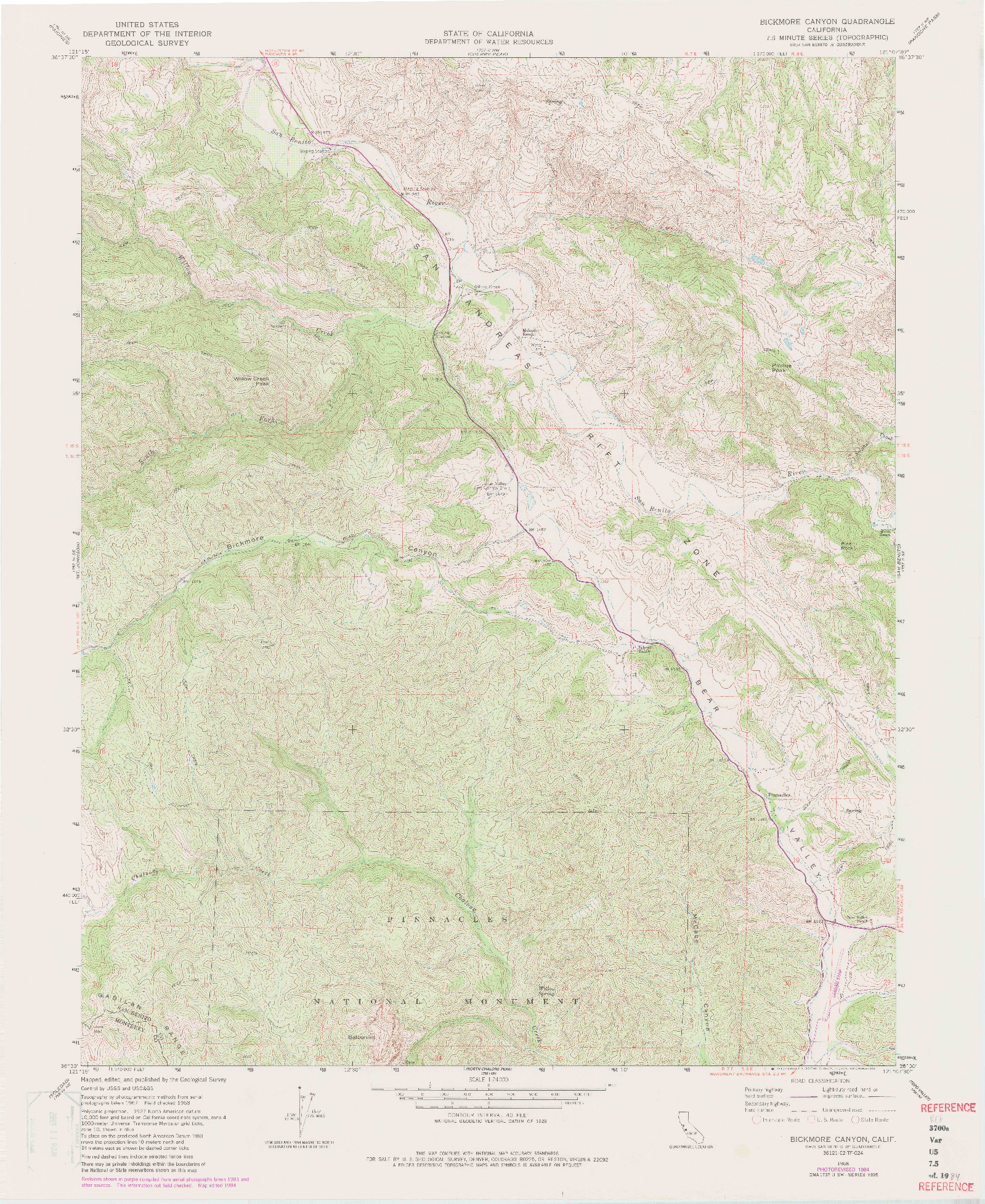 USGS 1:24000-SCALE QUADRANGLE FOR BICKMORE CANYON, CA 1968