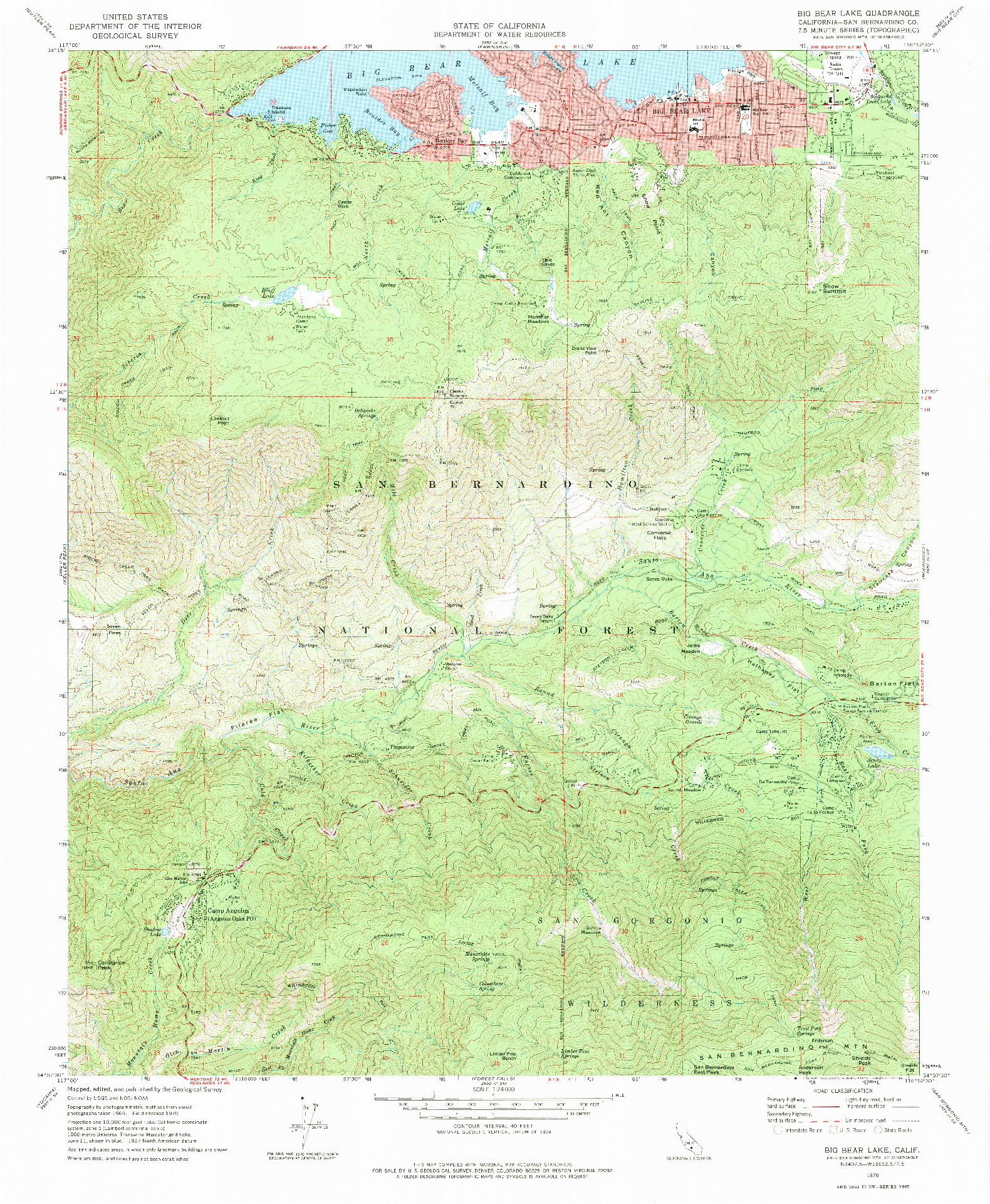 USGS 1:24000-SCALE QUADRANGLE FOR BIG BEAR LAKE, CA 1970