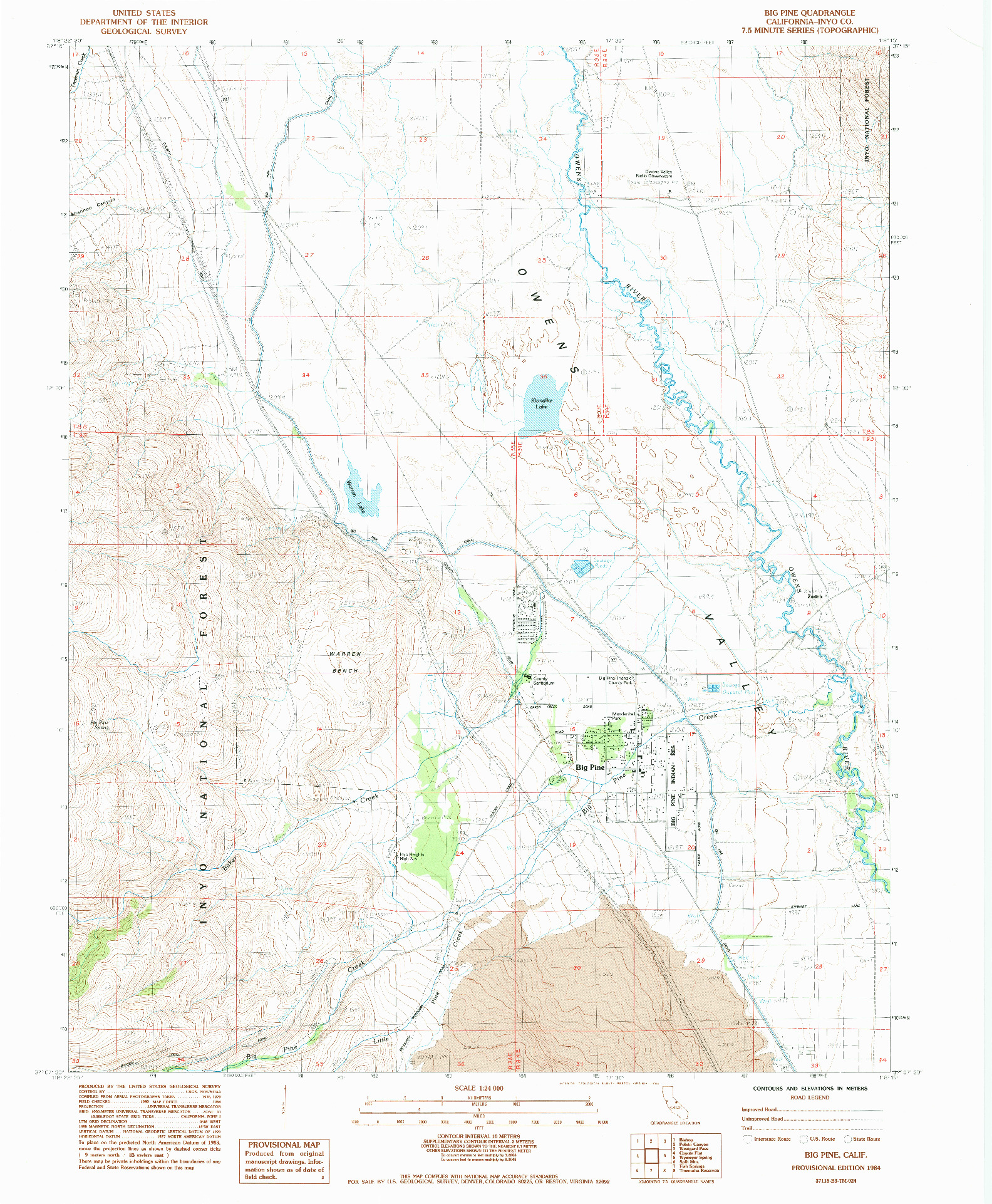 USGS 1:24000-SCALE QUADRANGLE FOR BIG PINE, CA 1984