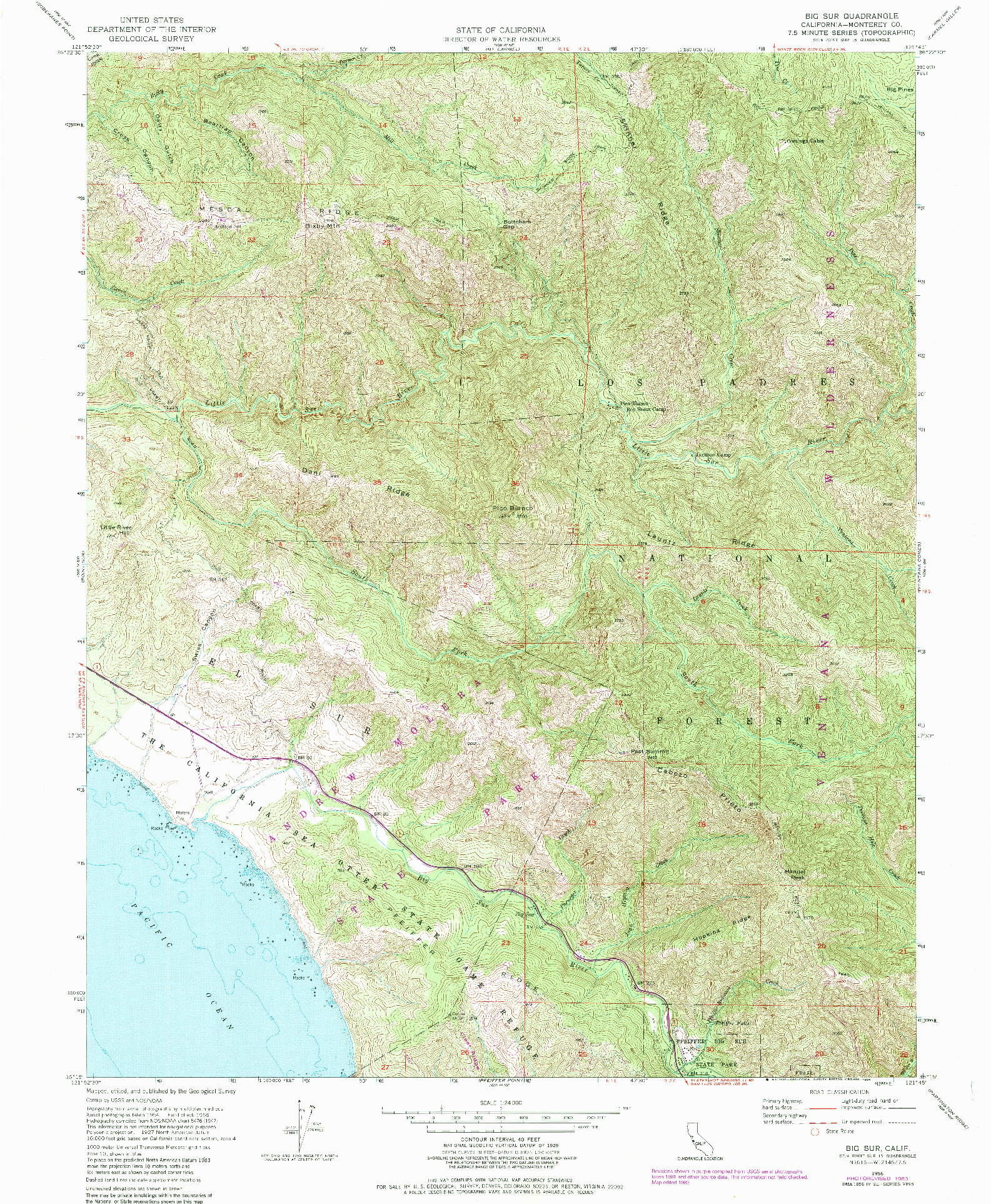 USGS 1:24000-SCALE QUADRANGLE FOR BIG SUR, CA 1956