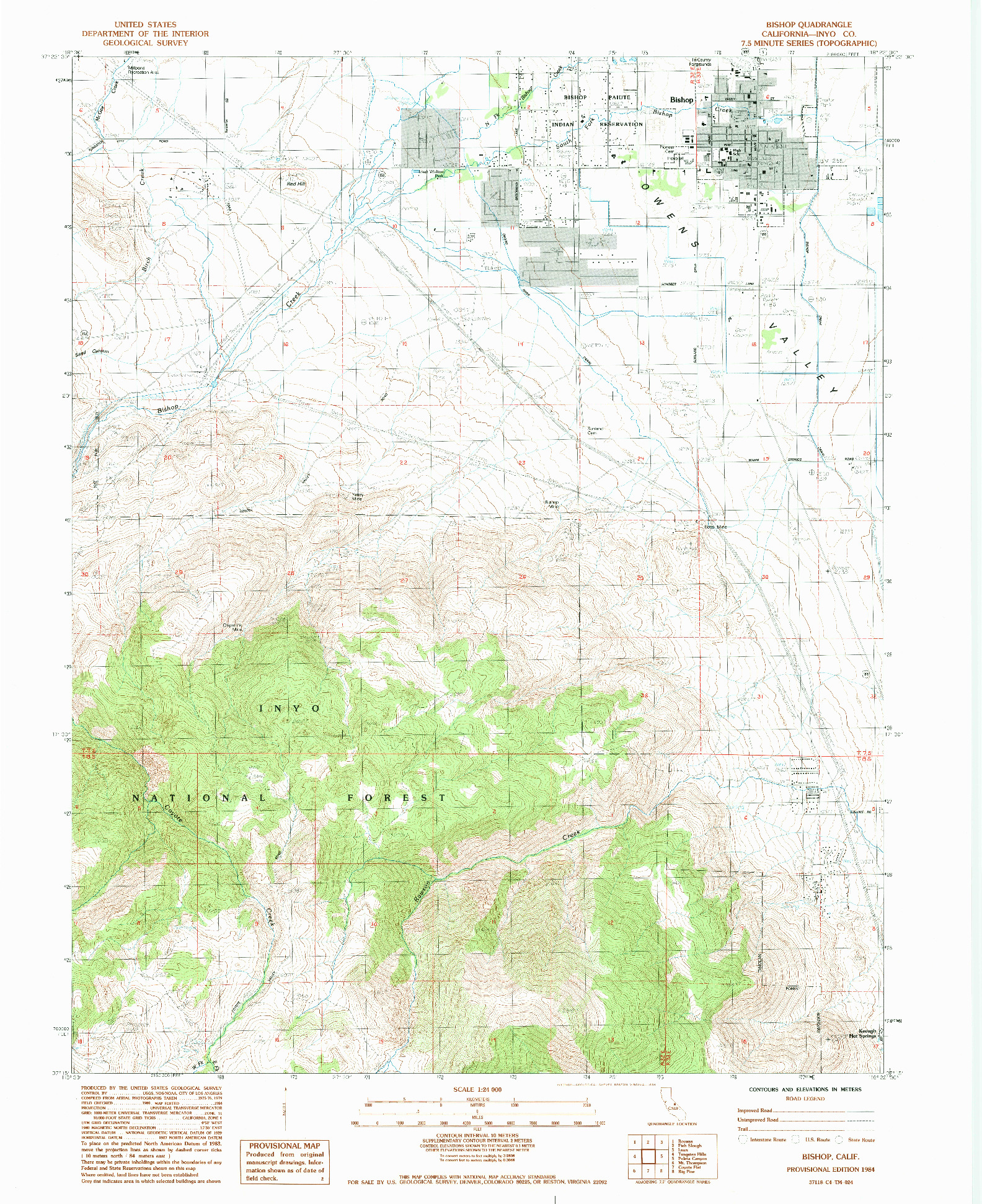 USGS 1:24000-SCALE QUADRANGLE FOR BISHOP, CA 1984