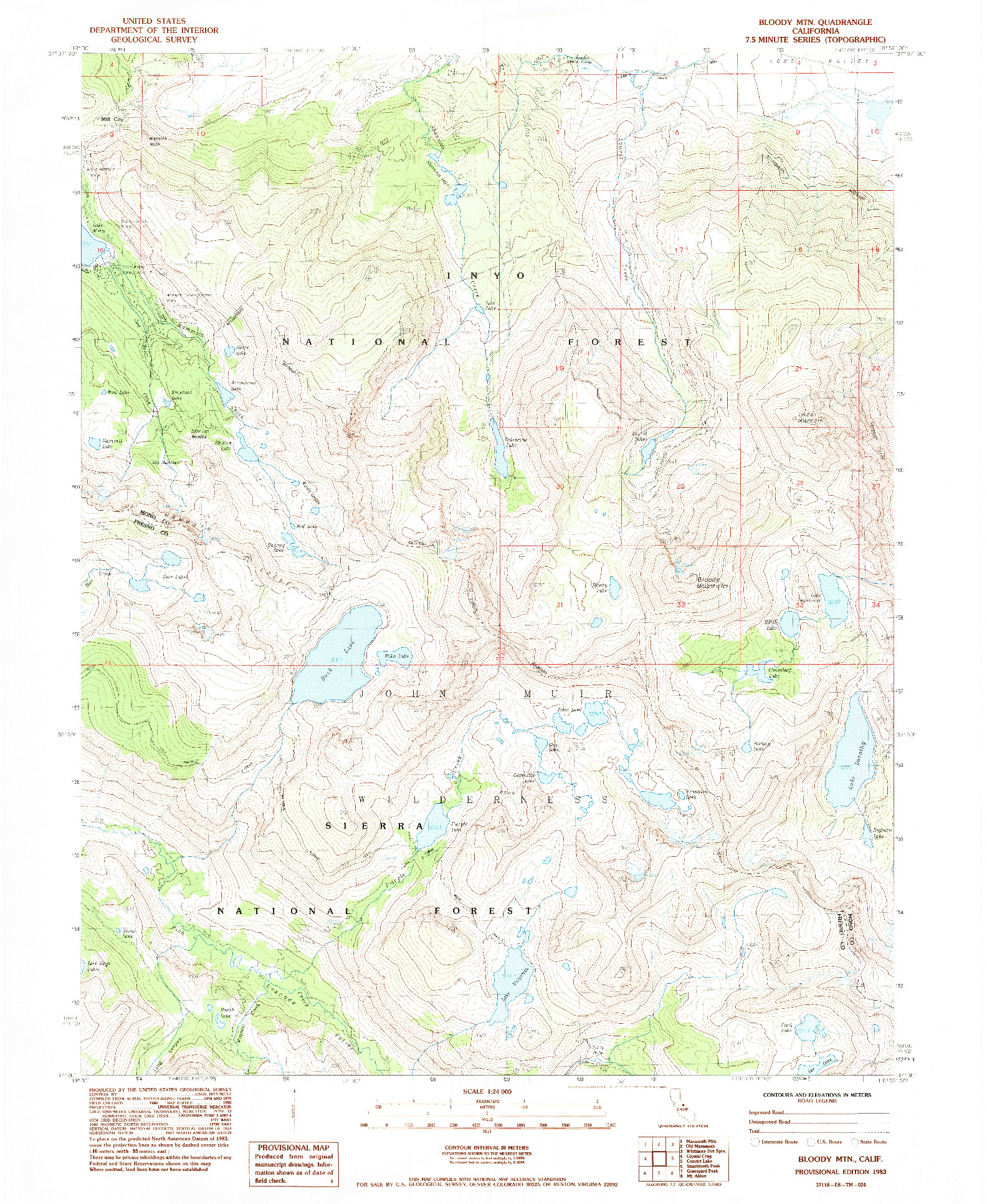 USGS 1:24000-SCALE QUADRANGLE FOR BLOODY MTN, CA 1983