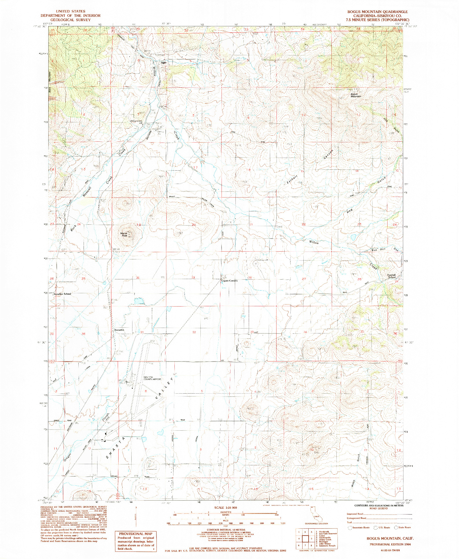 USGS 1:24000-SCALE QUADRANGLE FOR BOGUS MOUNTAIN, CA 1984