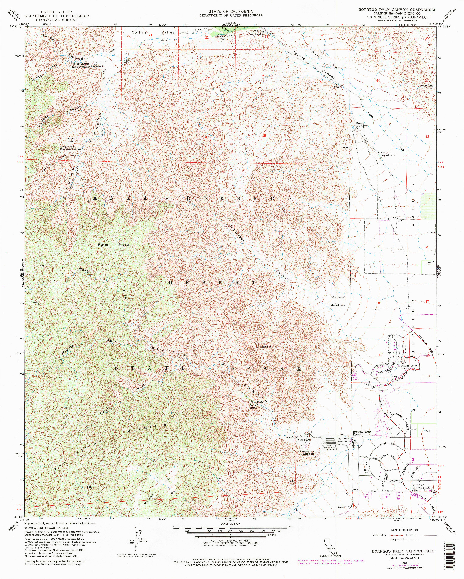 USGS 1:24000-SCALE QUADRANGLE FOR BORREGO PALM CANYON, CA 1959