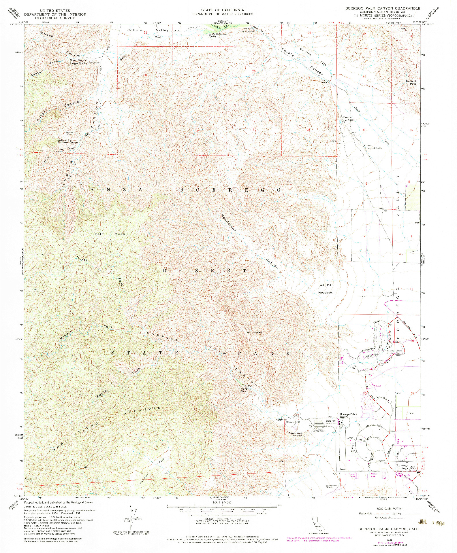 USGS 1:24000-SCALE QUADRANGLE FOR BORREGO PALM CANYON, CA 1959