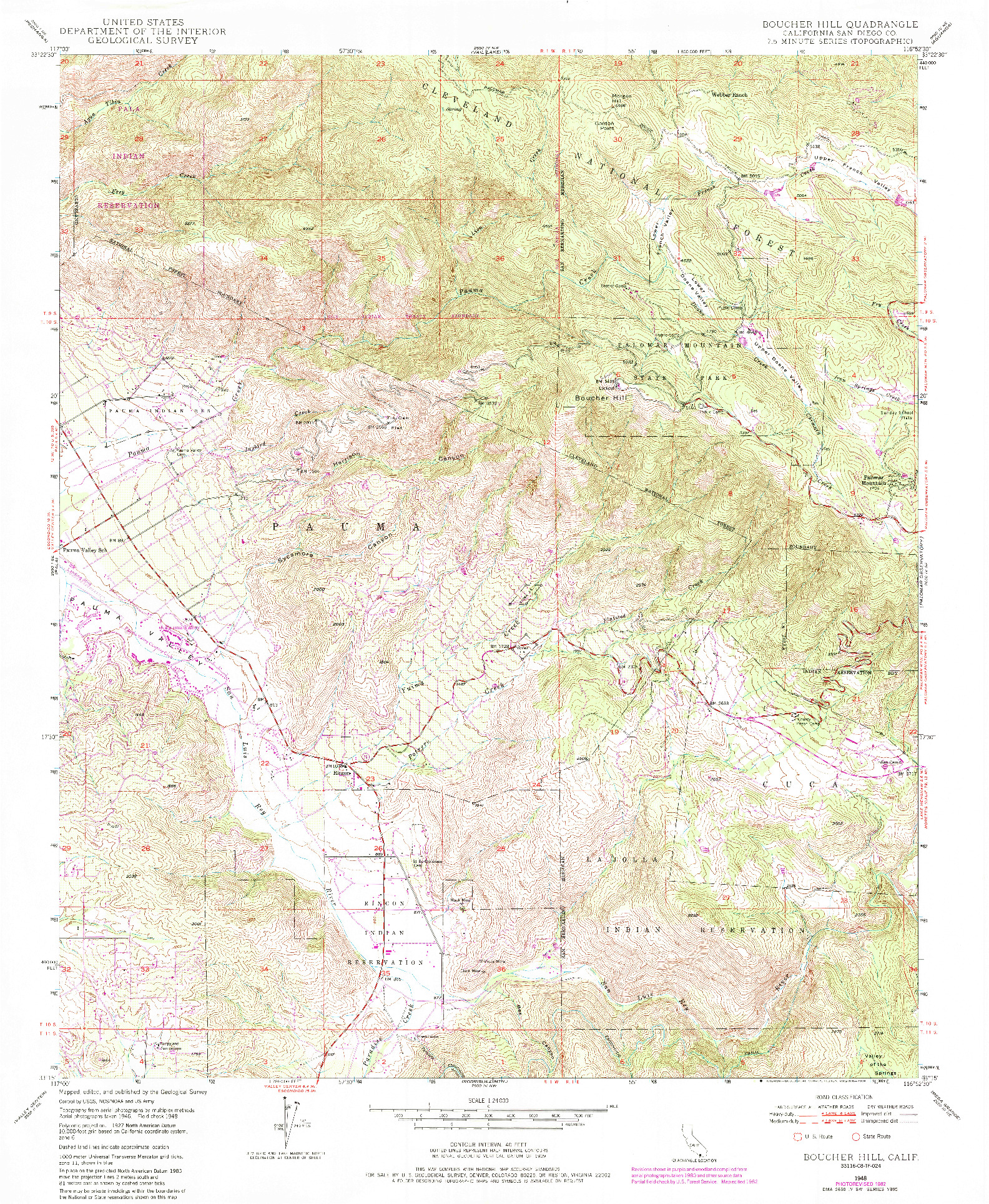 USGS 1:24000-SCALE QUADRANGLE FOR BOUCHER HILL, CA 1948