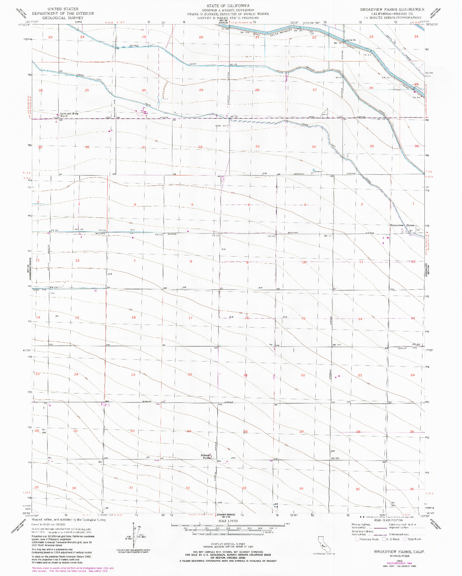 USGS 1:24000-SCALE QUADRANGLE FOR BROADVIEW FARMS, CA 1955