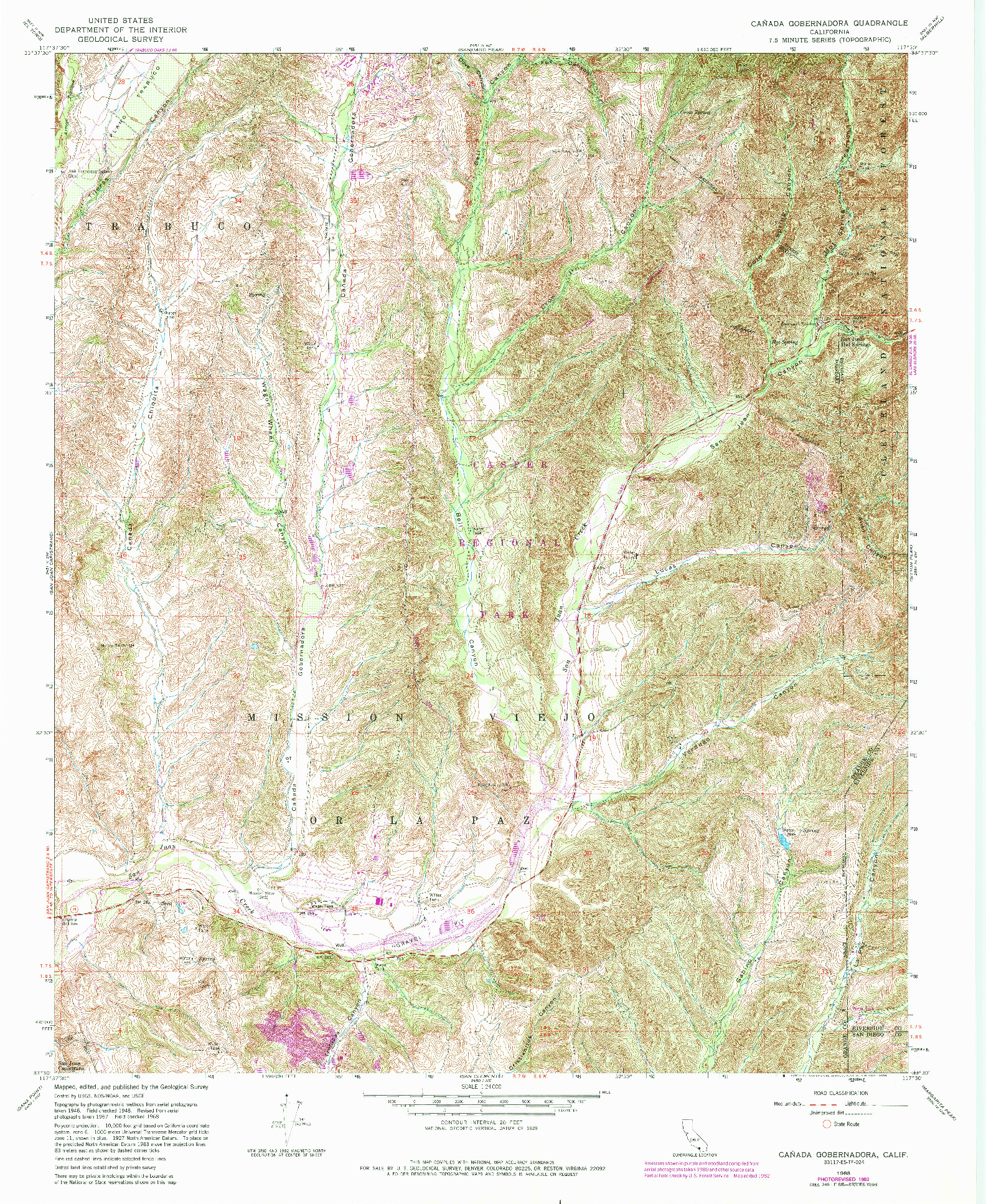 USGS 1:24000-SCALE QUADRANGLE FOR CANADA GOBERNADORA, CA 1968