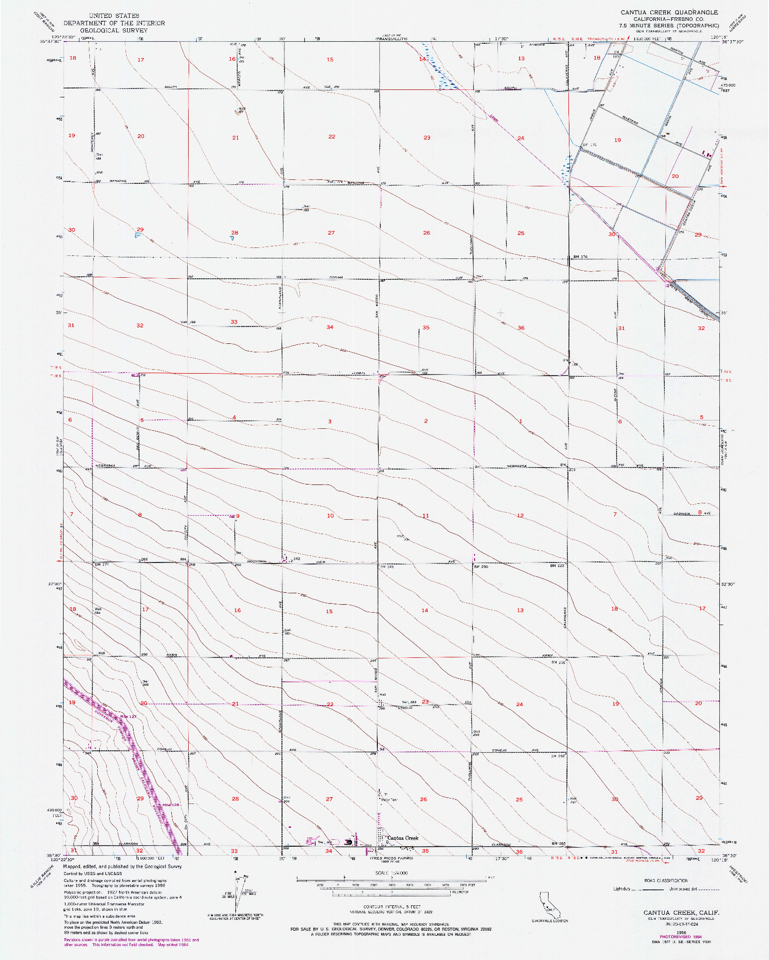 USGS 1:24000-SCALE QUADRANGLE FOR CANTUA CREEK, CA 1956