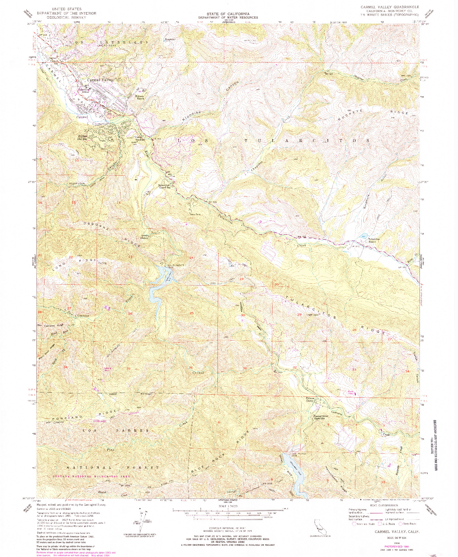 USGS 1:24000-SCALE QUADRANGLE FOR CARMEL VALLEY, CA 1956