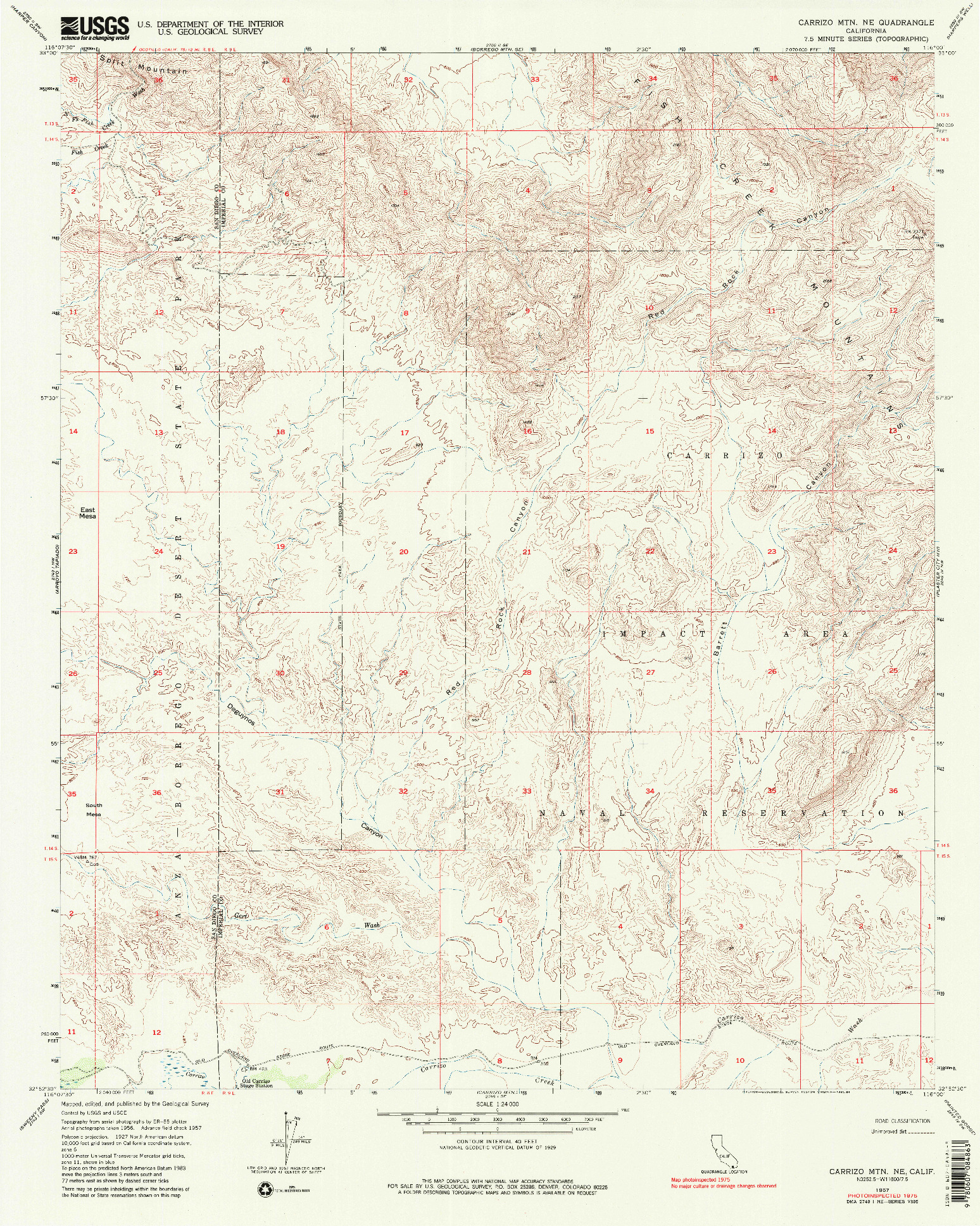 USGS 1:24000-SCALE QUADRANGLE FOR CARRIZO MTN NE, CA 1957