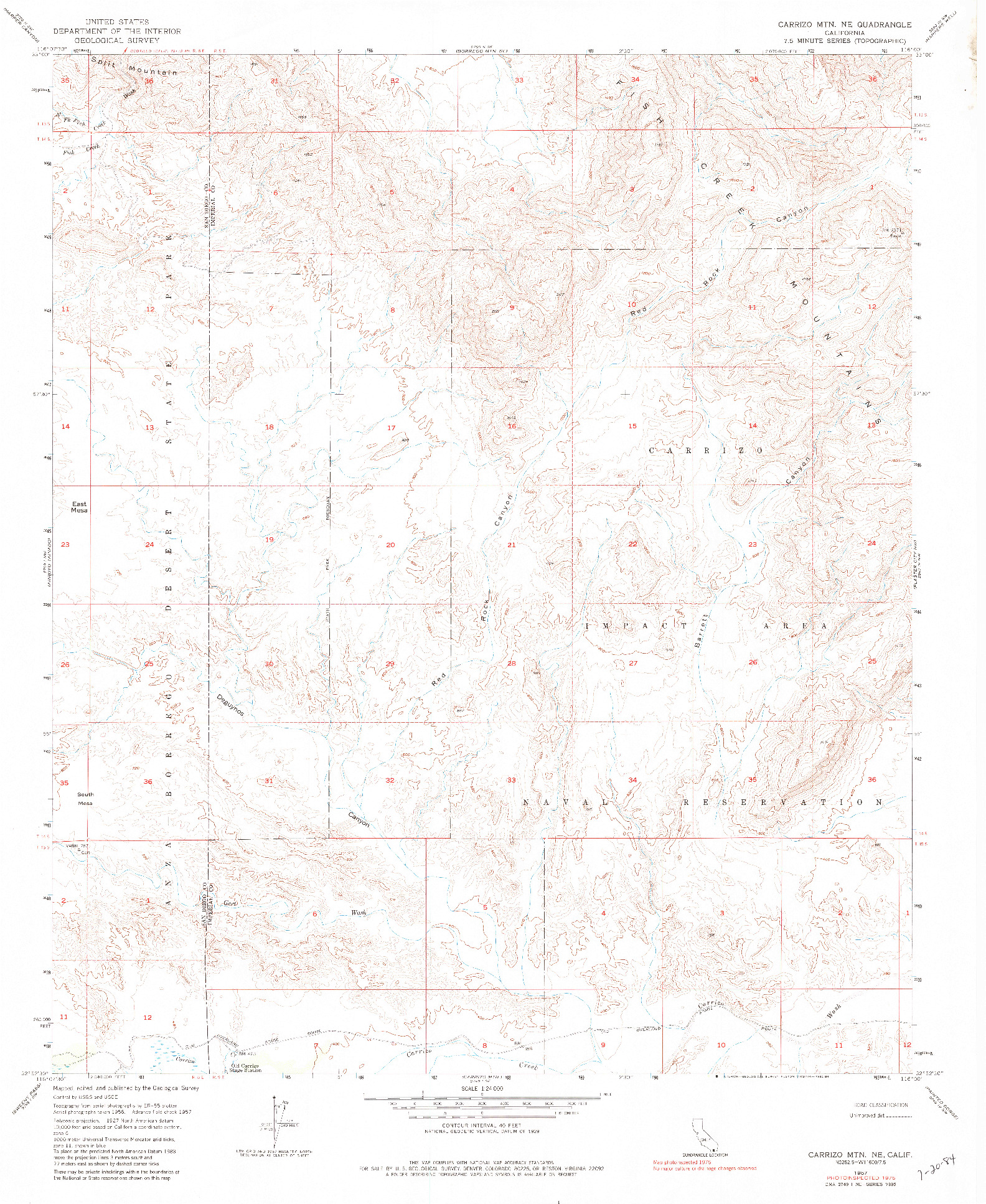 USGS 1:24000-SCALE QUADRANGLE FOR CARRIZO MTN NE, CA 1957