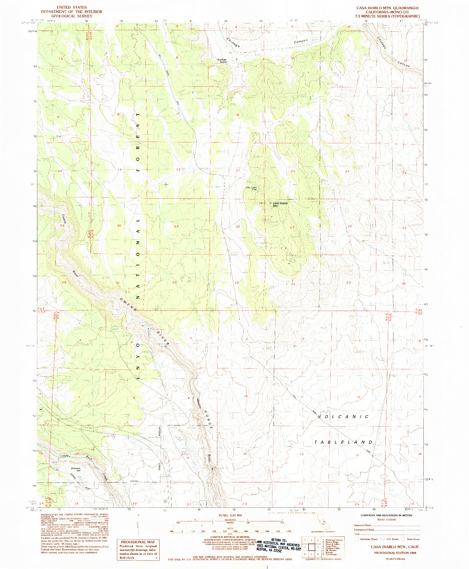 USGS 1:24000-SCALE QUADRANGLE FOR CASA DIABLO MTN, CA 1984
