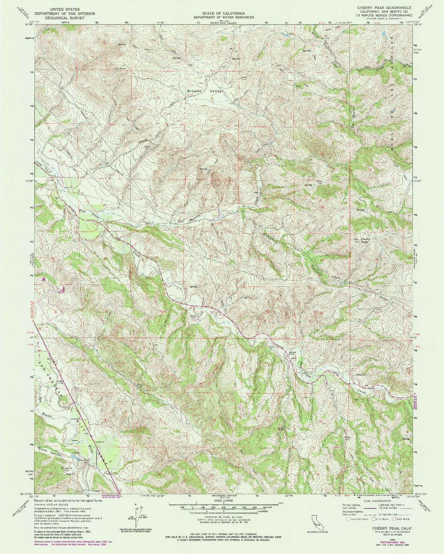 USGS 1:24000-SCALE QUADRANGLE FOR CHERRY PEAK, CA 1968