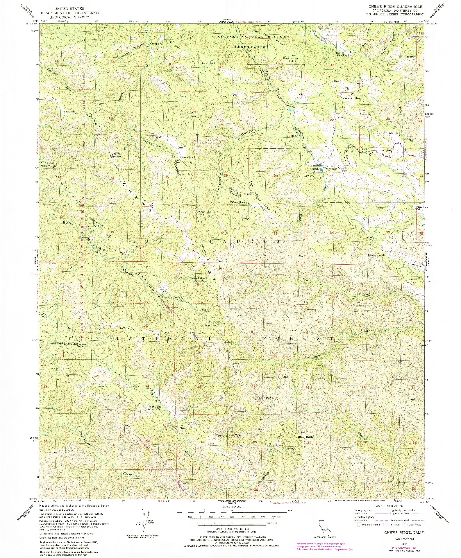 USGS 1:24000-SCALE QUADRANGLE FOR CHEWS RIDGE, CA 1956