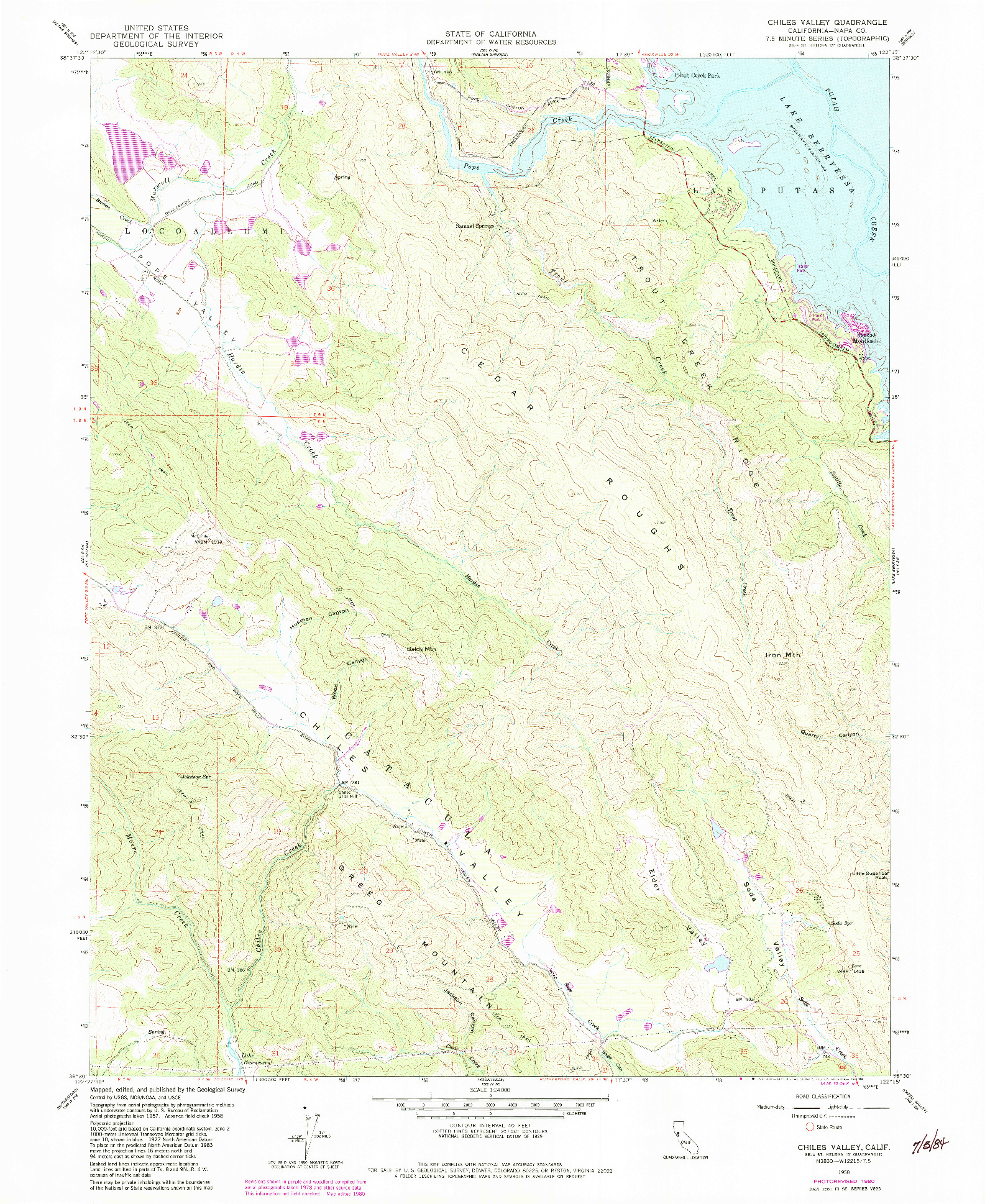 USGS 1:24000-SCALE QUADRANGLE FOR CHILES VALLEY, CA 1958