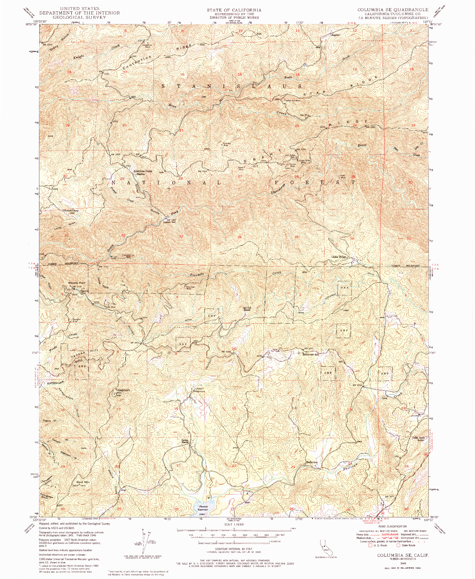 USGS 1:24000-SCALE QUADRANGLE FOR COLUMBIA SE, CA 1948