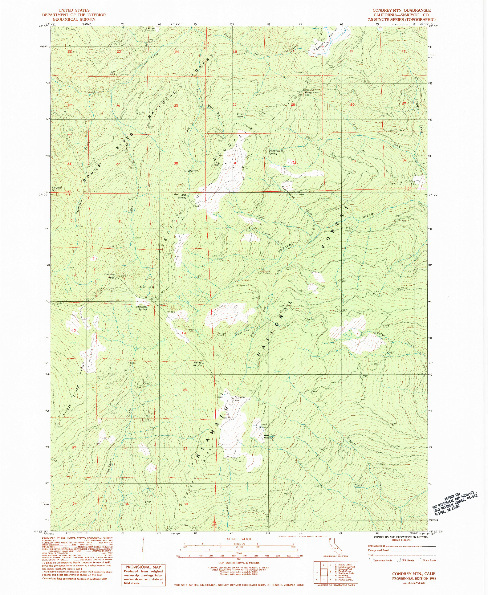 USGS 1:24000-SCALE QUADRANGLE FOR CONDREY MTN, CA 1983