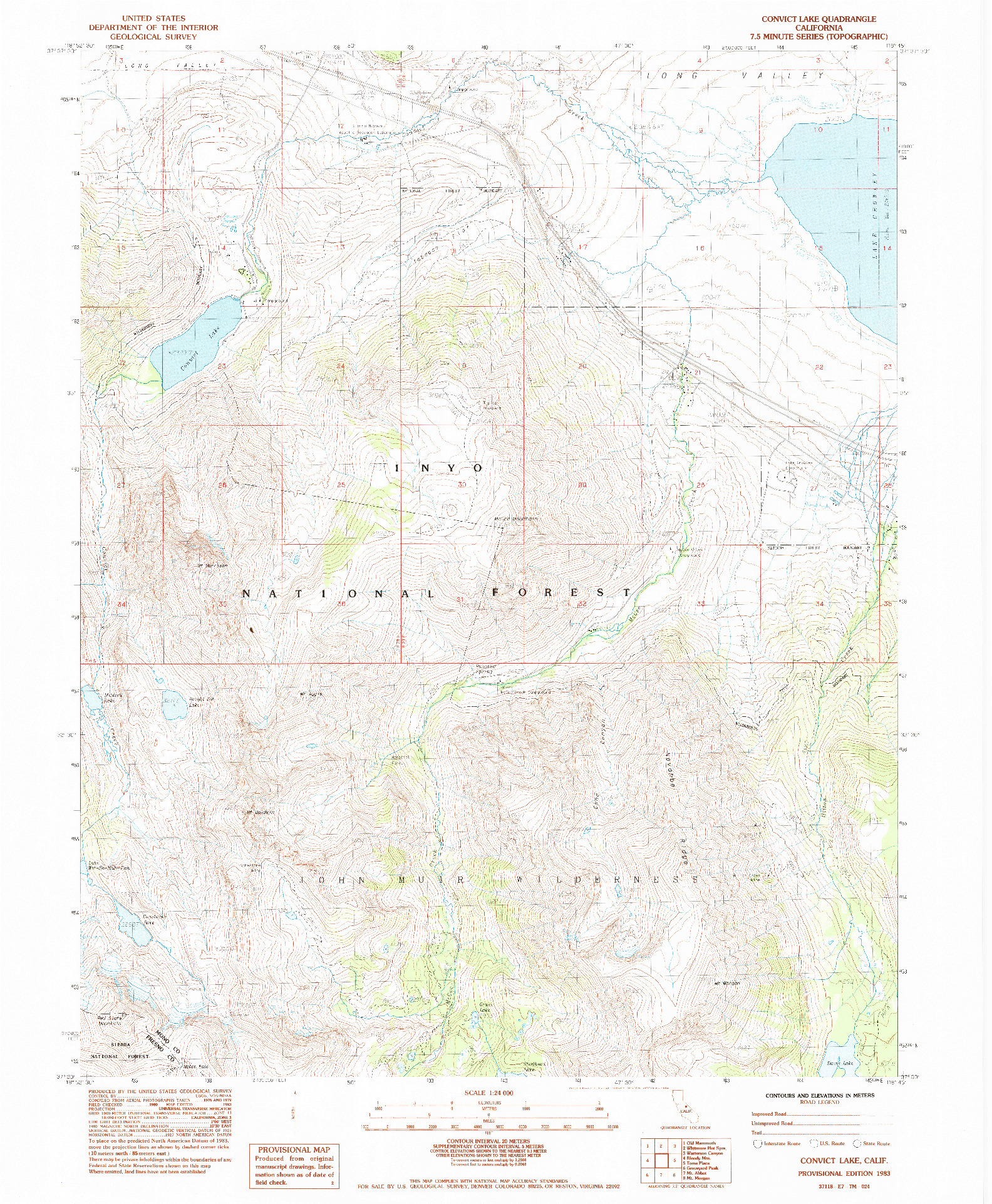 USGS 1:24000-SCALE QUADRANGLE FOR CONVICT LAKE, CA 1983