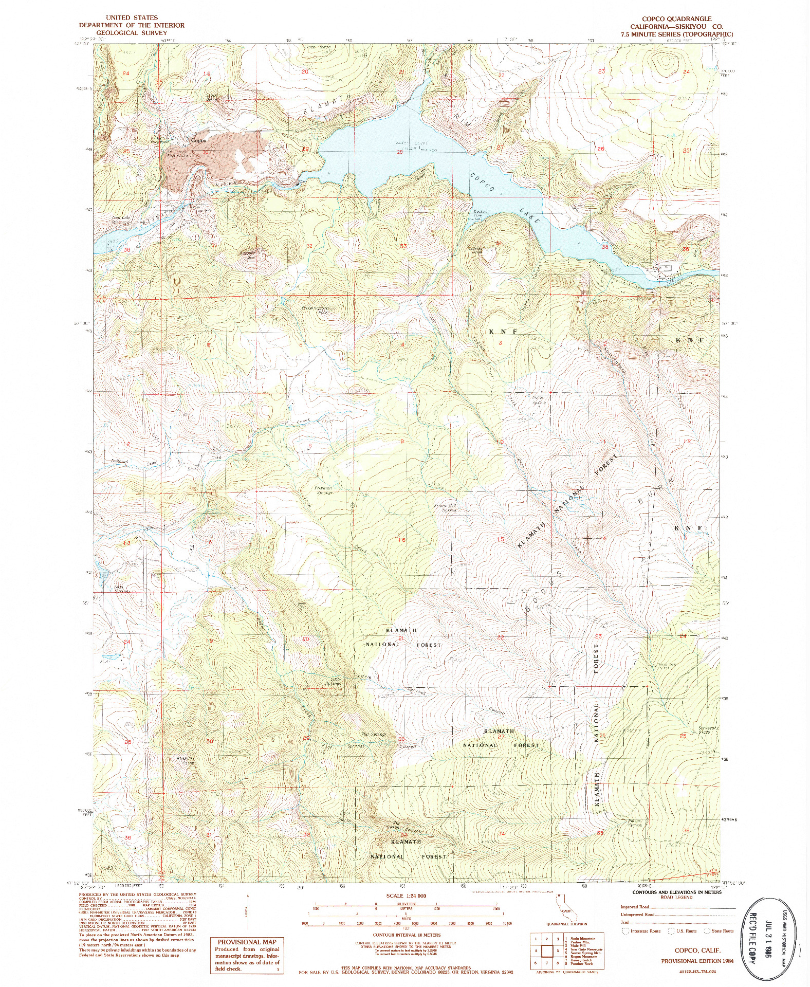 USGS 1:24000-SCALE QUADRANGLE FOR COPCO, CA 1984