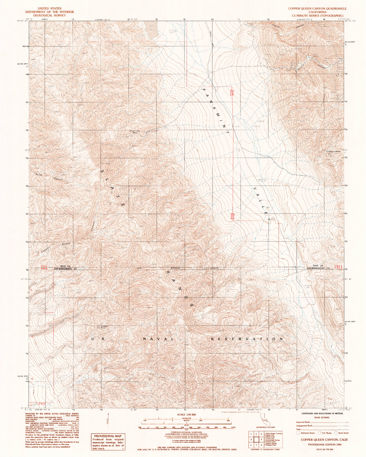 USGS 1:24000-SCALE QUADRANGLE FOR COPPER QUEEN CANYON, CA 1984