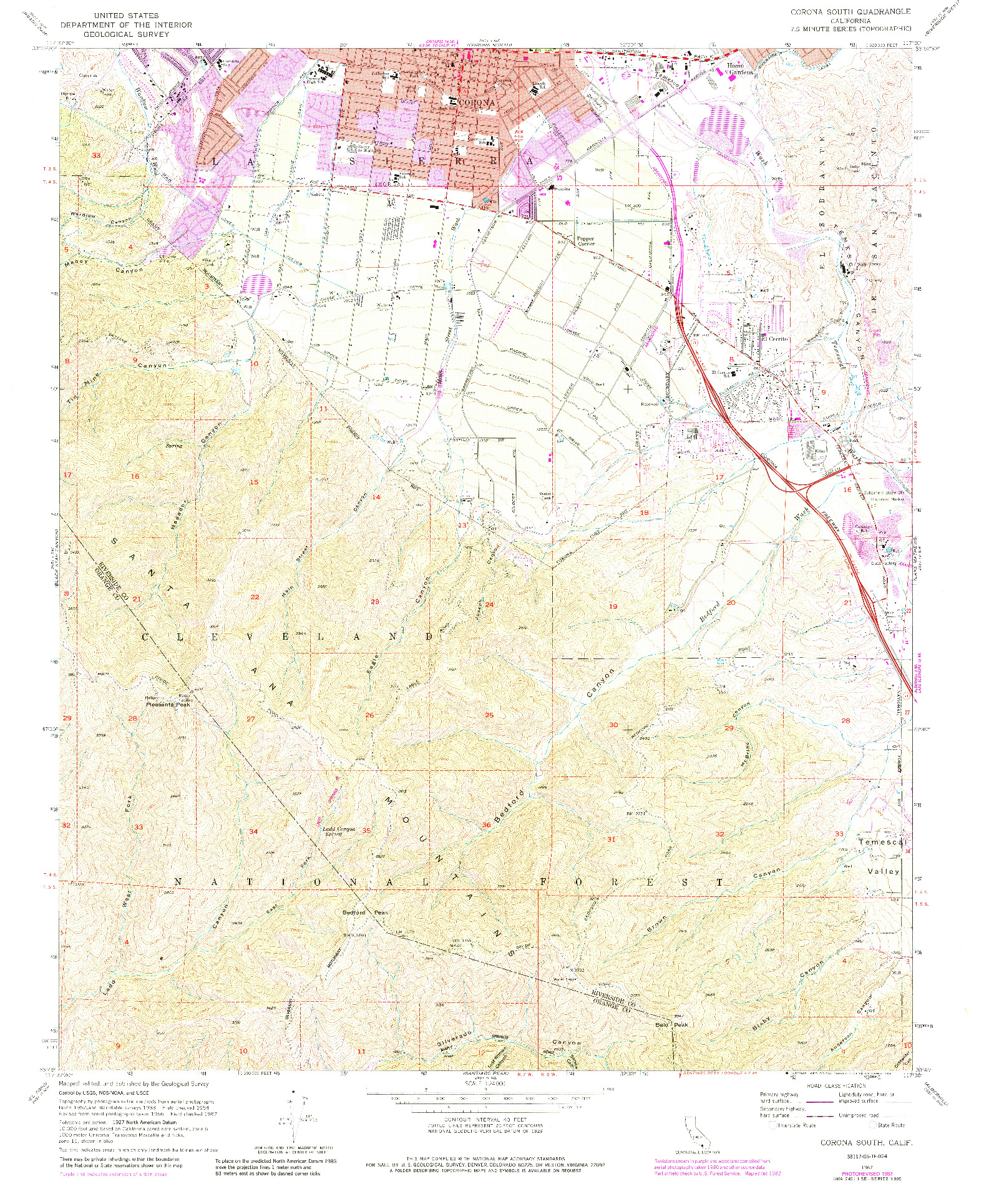 USGS 1:24000-SCALE QUADRANGLE FOR CORONA SOUTH, CA 1967