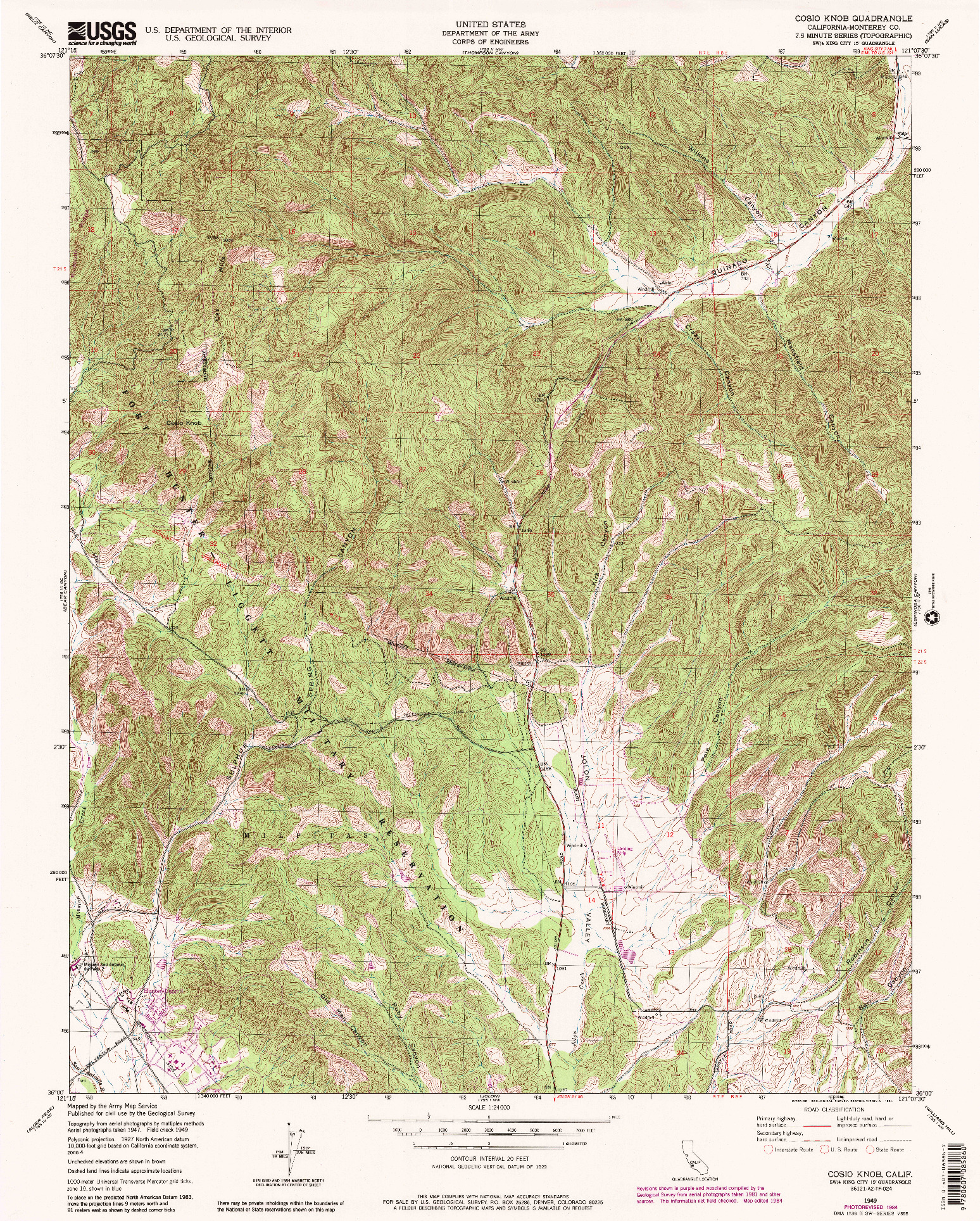 USGS 1:24000-SCALE QUADRANGLE FOR COSIO KNOB, CA 1949