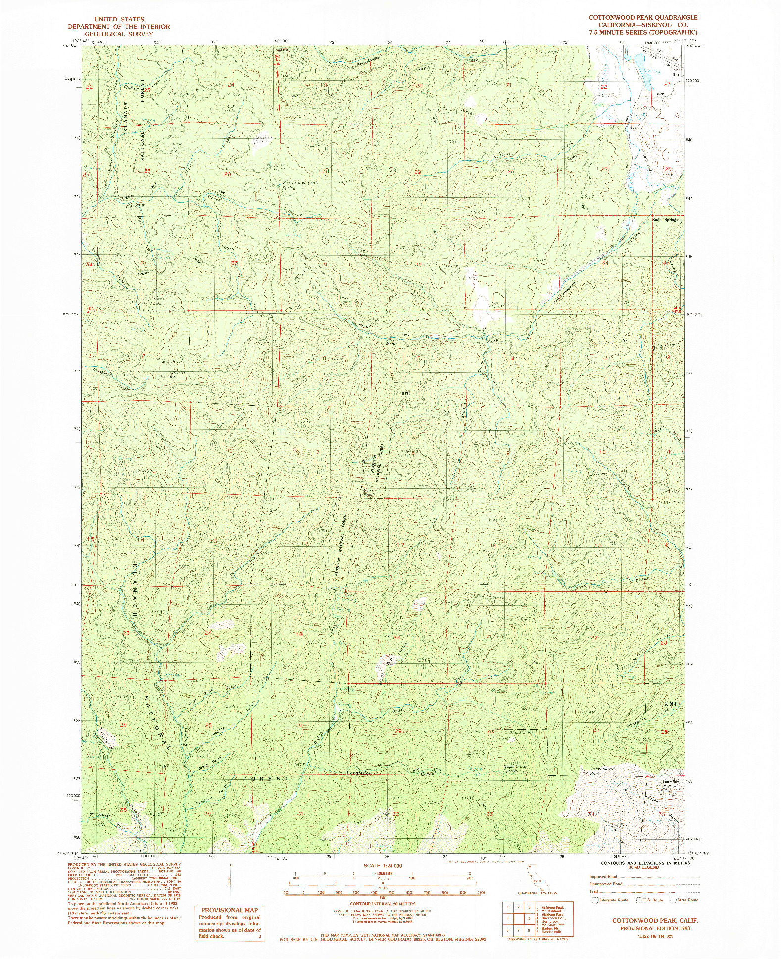 USGS 1:24000-SCALE QUADRANGLE FOR COTTONWOOD PEAK, CA 1983