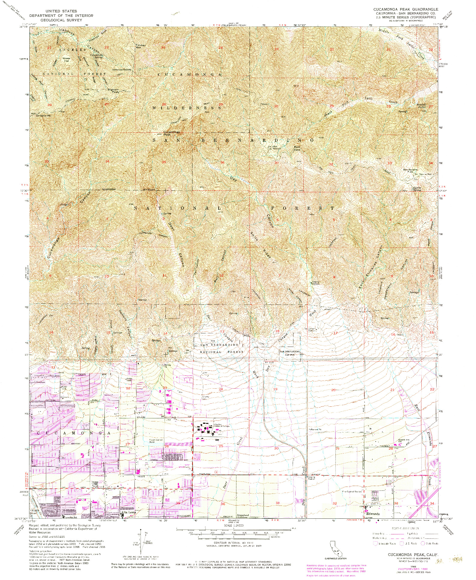 USGS 1:24000-SCALE QUADRANGLE FOR CUCAMONGA PEAK, CA 1966